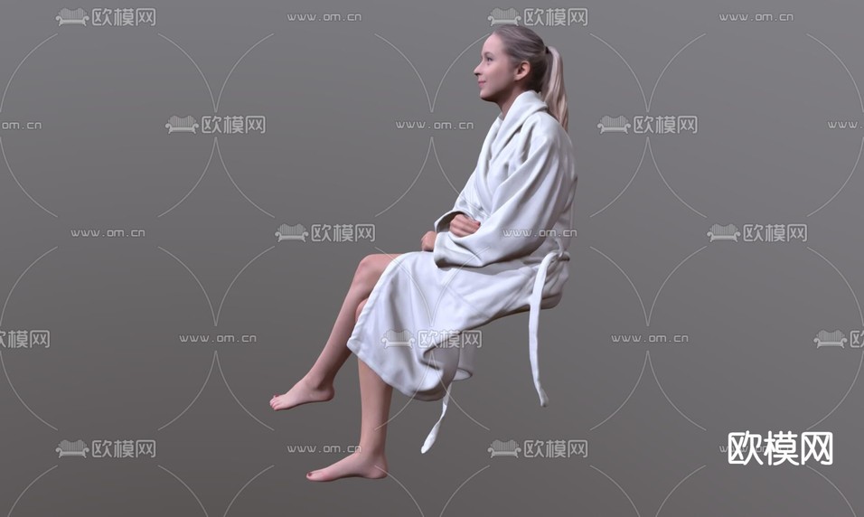 浴袍人物 坐姿美女3d模型下载(渲染图2)