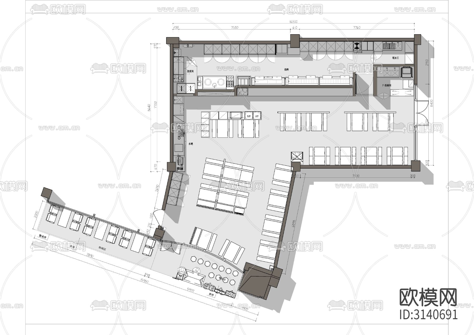 某中式烧烤店cad平面图下载