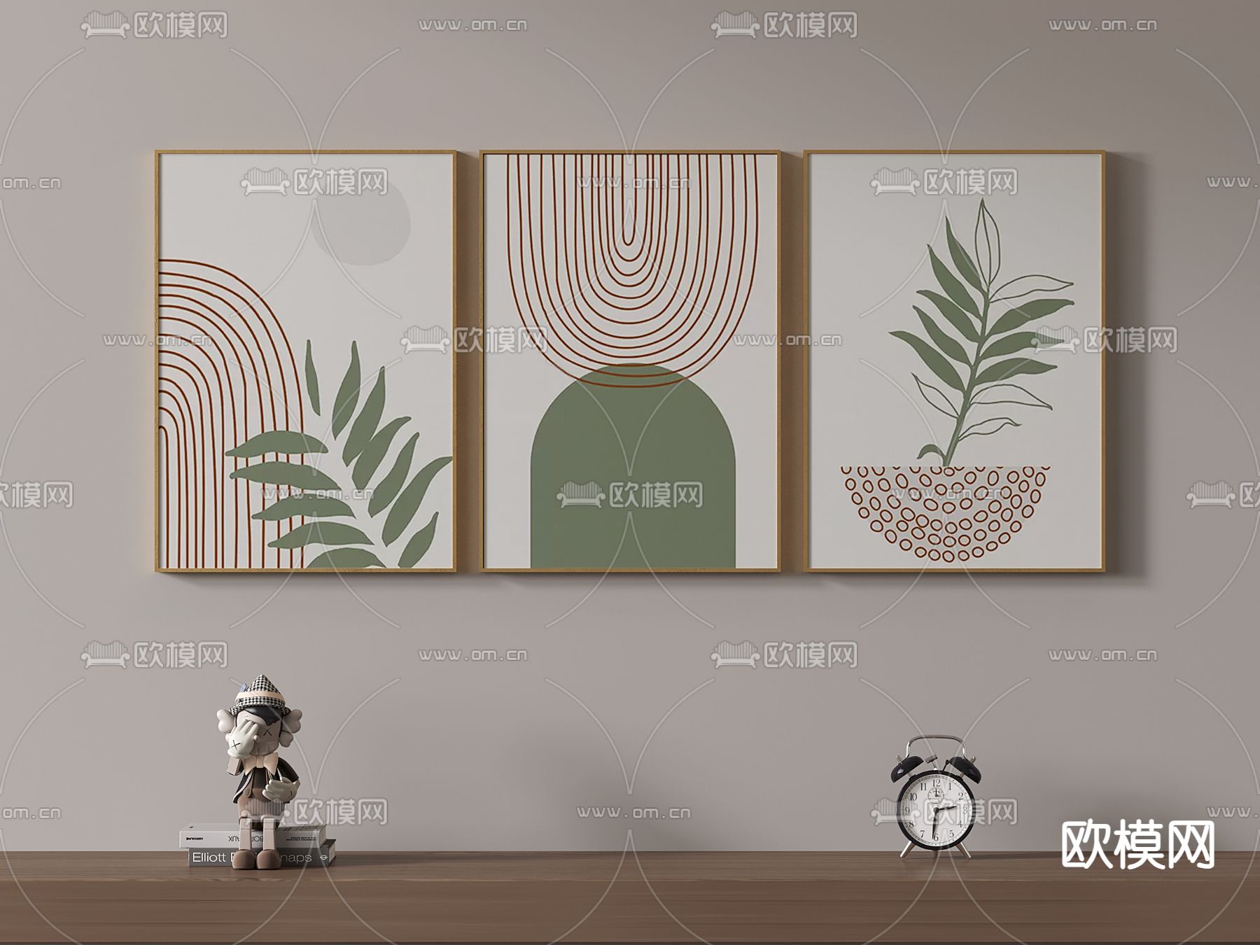 北欧装饰画 大叶植物挂画3d模型下载