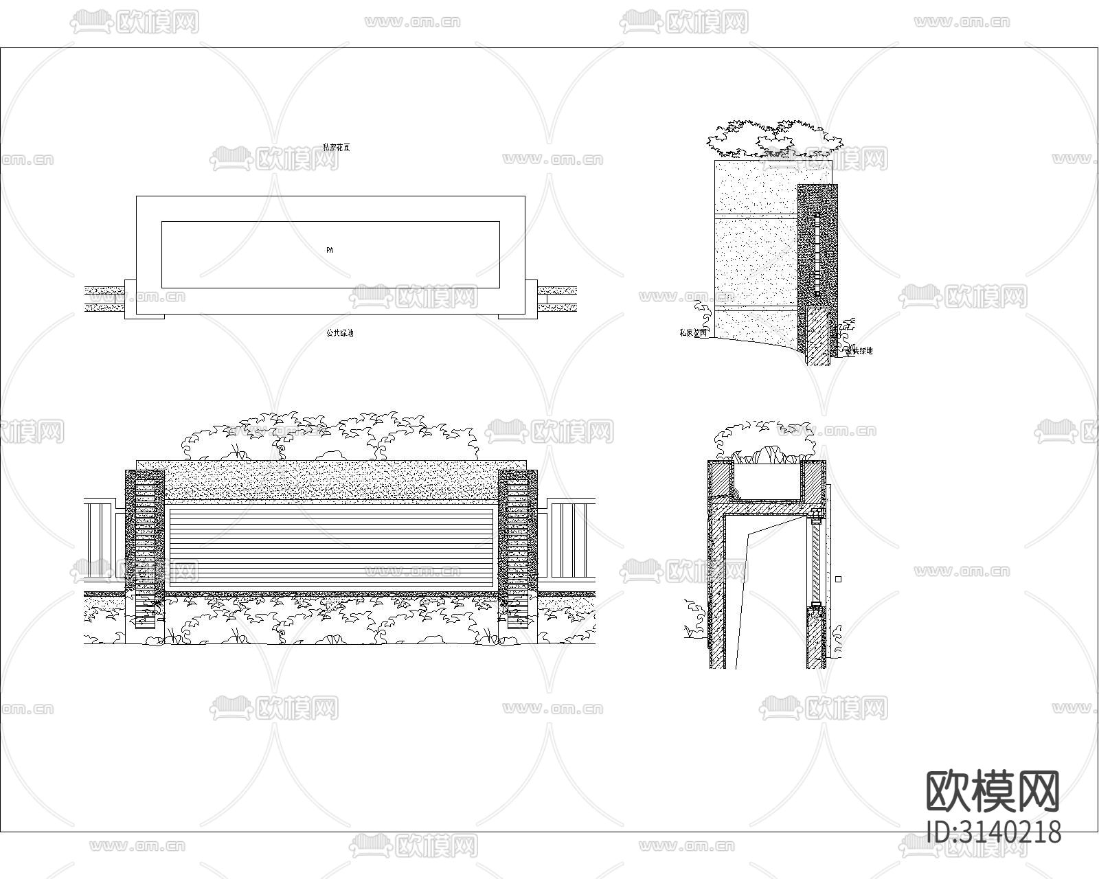 私家花园局部区域园建CAD施工图下载（渲染图3）