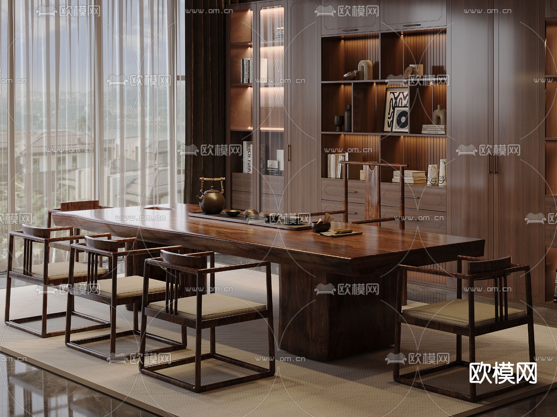 新中式茶桌椅 泡茶桌3d模型下载（渲染图1）