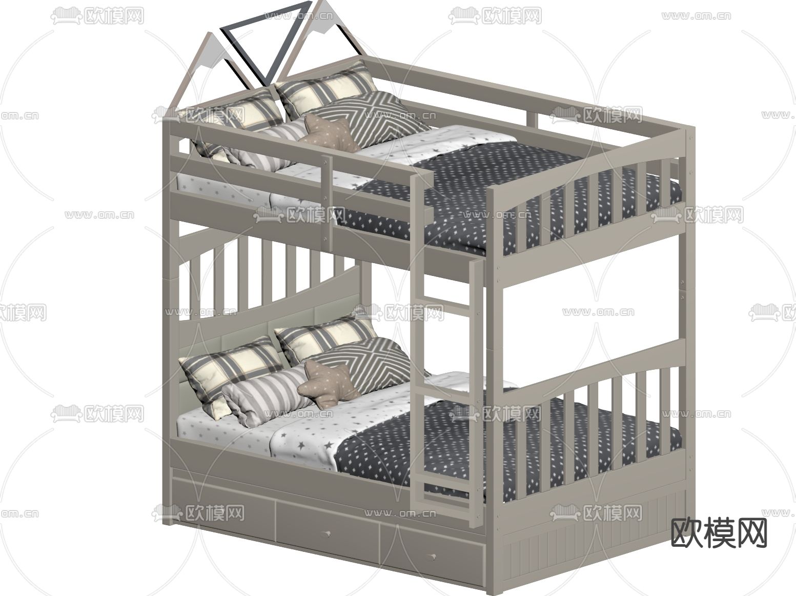 现代儿童上下床su模型下载（渲染图1）