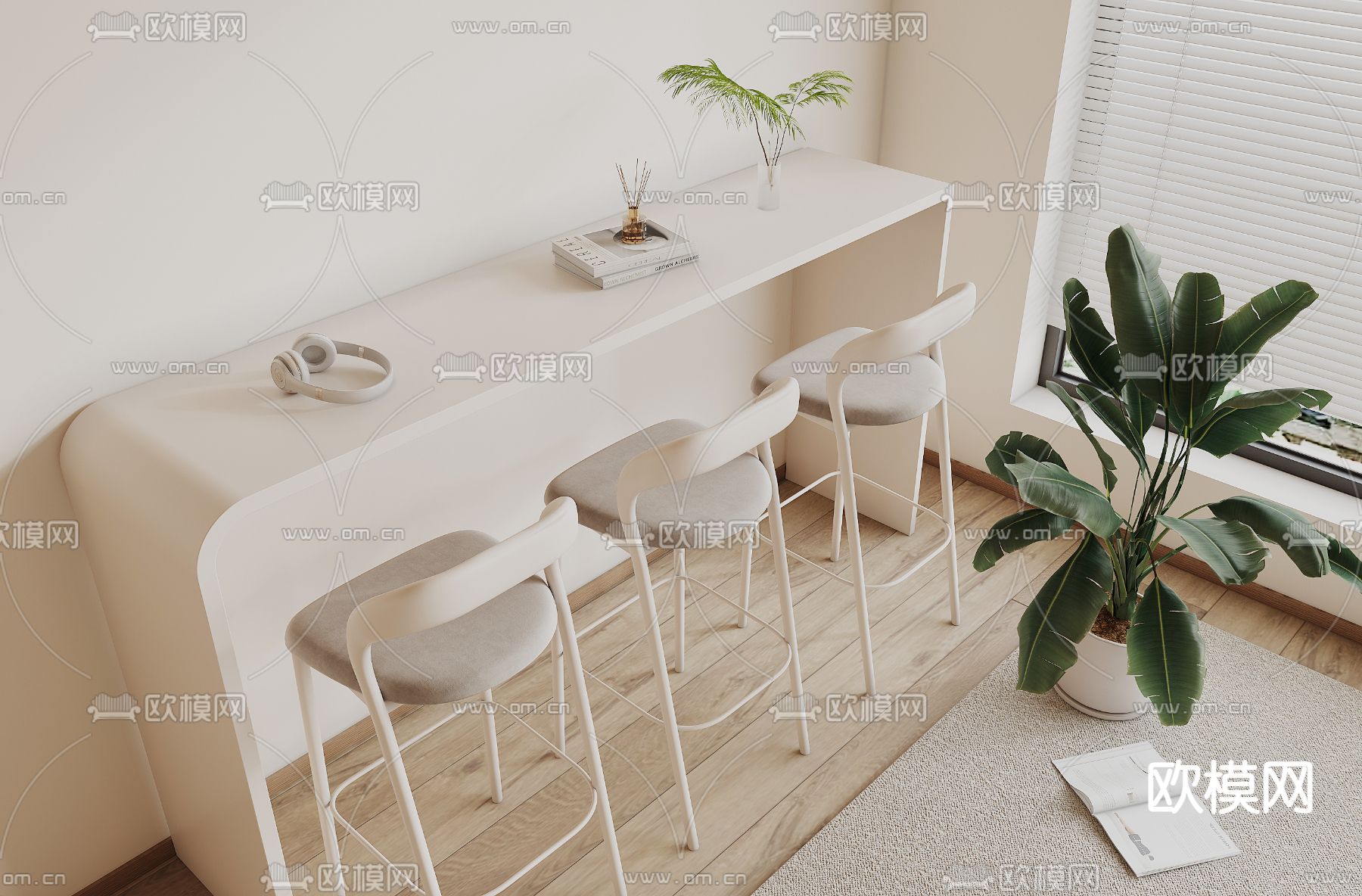 奶油风吧台椅3d模型下载