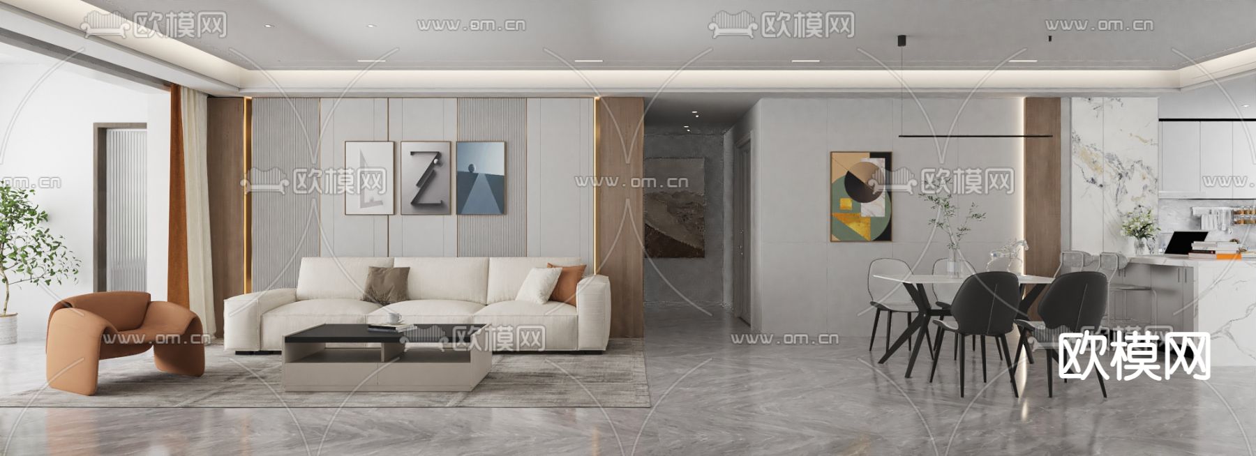 现代客餐厅3d模型下载