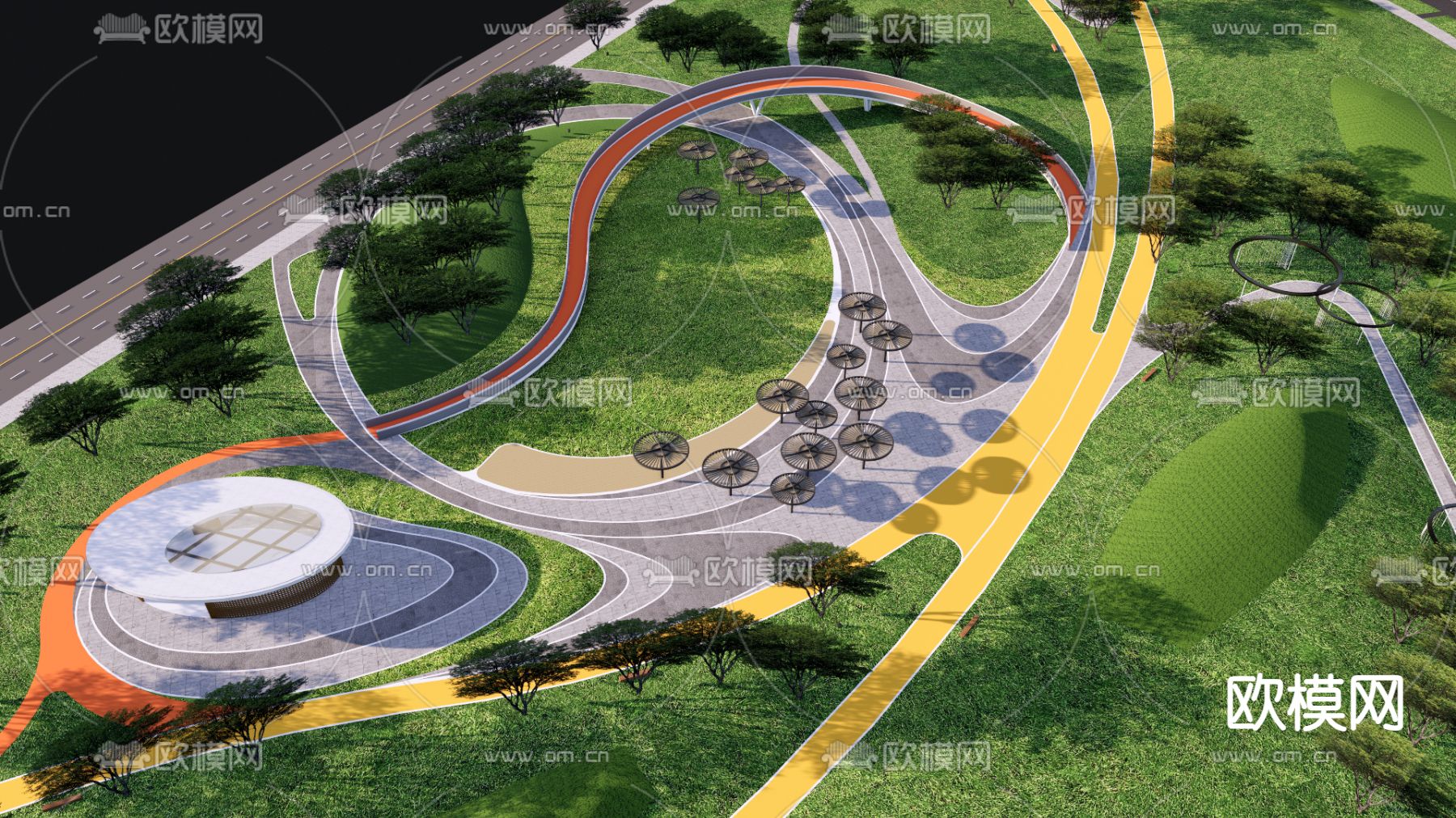 市政公园景观 口袋公园场su模型下载（渲染图2）