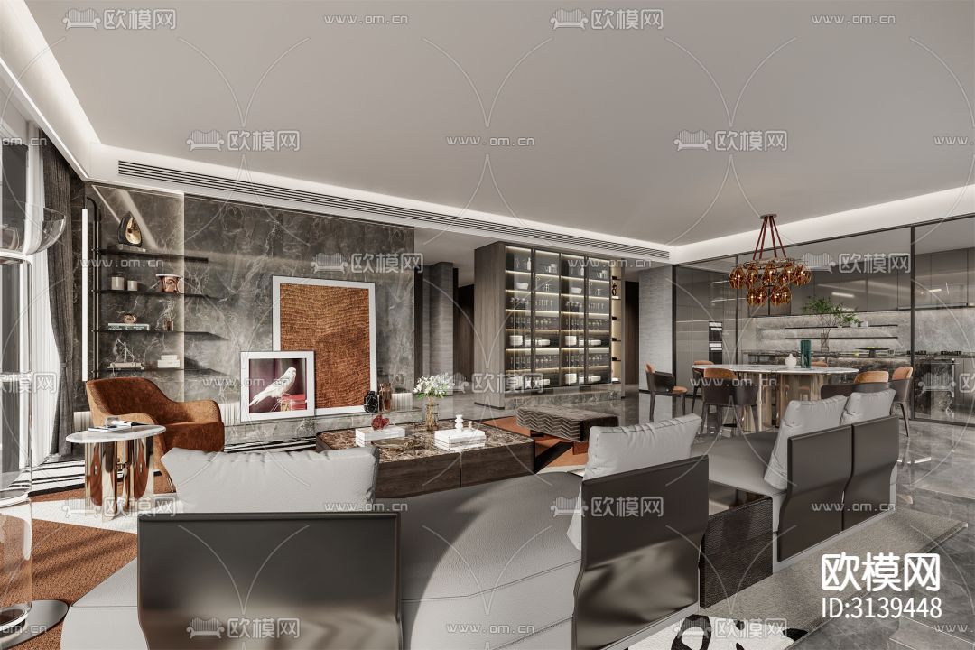 【WJID维几·黄全】长沙旭辉铂悦湘江350㎡精装修CAD施工图下载（渲染图3）