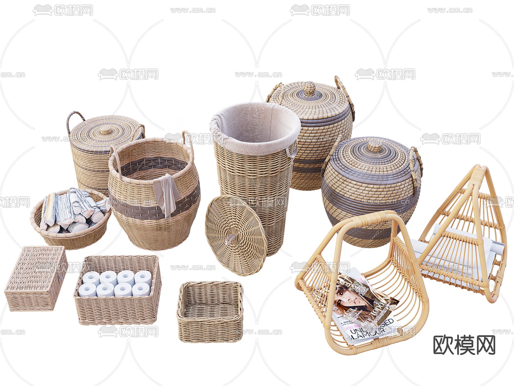 侘寂竹编筐 编织筐 箩筐 编织篓3d模型下载