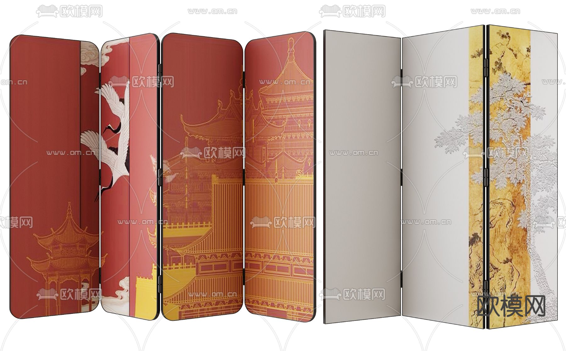 新中式屏风3d模型下载