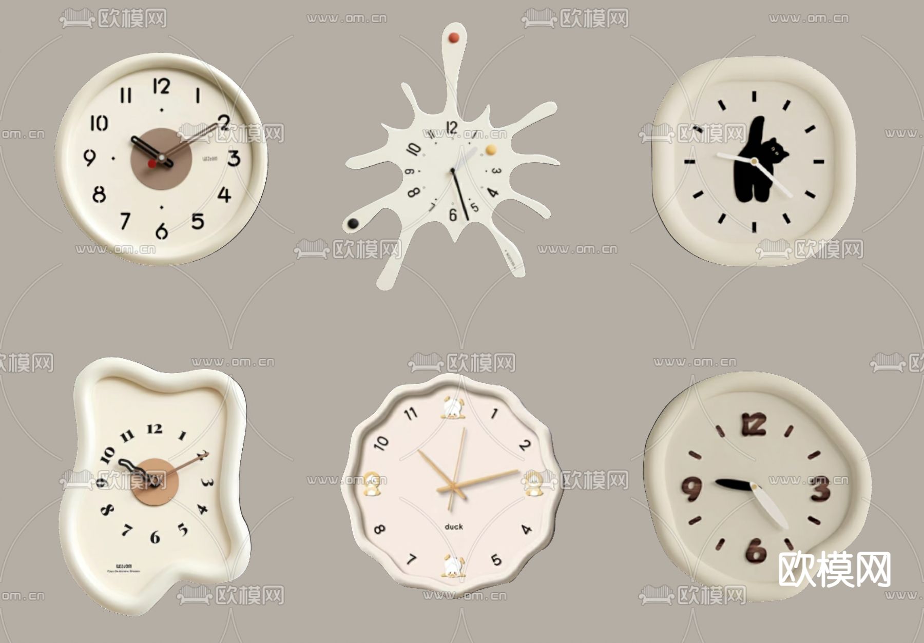奶油风钟表 挂钟su模型下载（渲染图1）