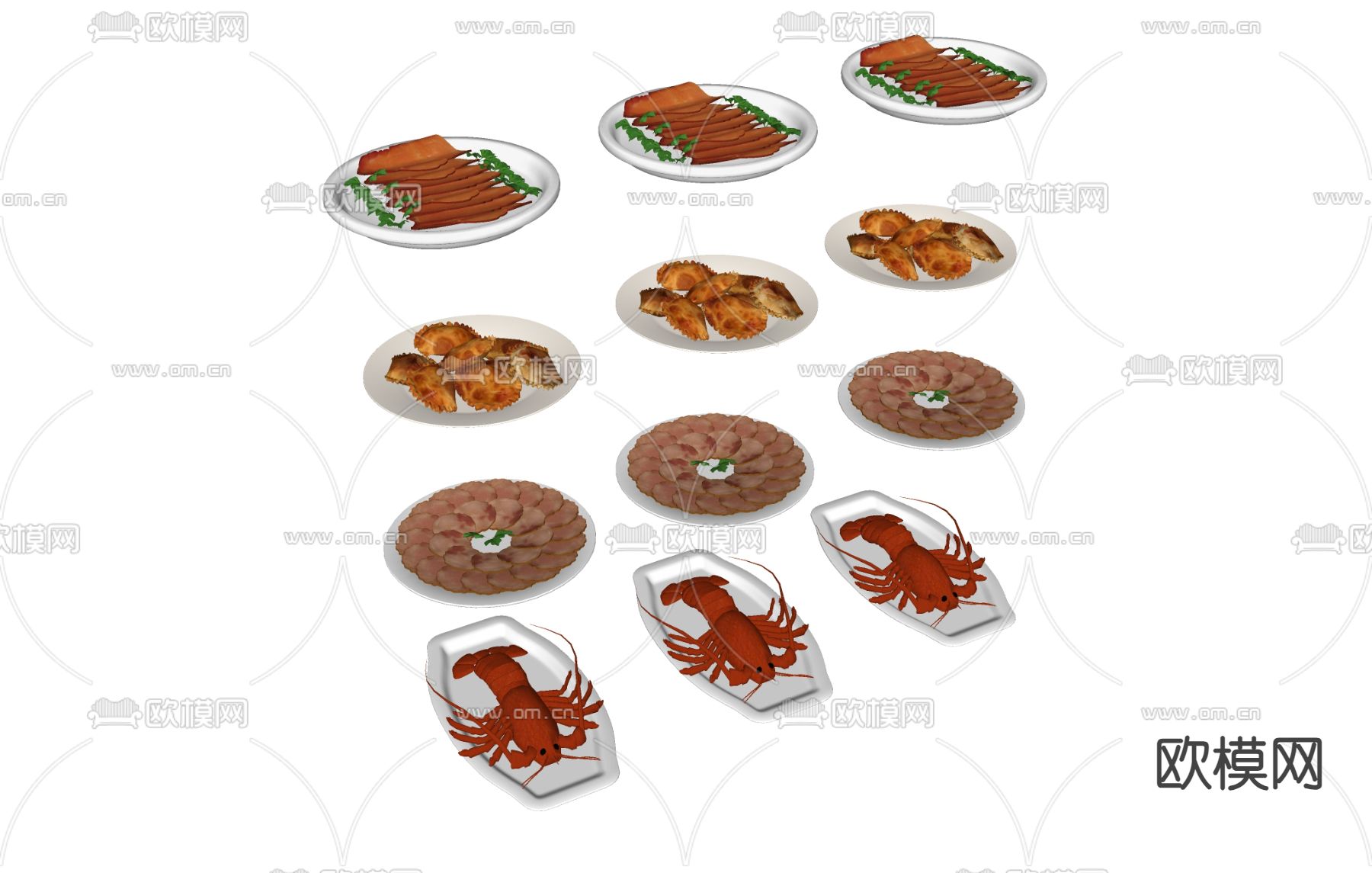 食物 螃蟹龙虾 奥龙 饺子 火腿su模型下载（渲染图1）