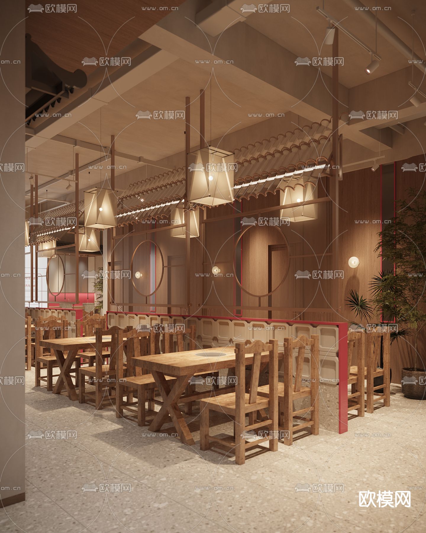 新中式火锅店 国潮餐厅3d模型下载