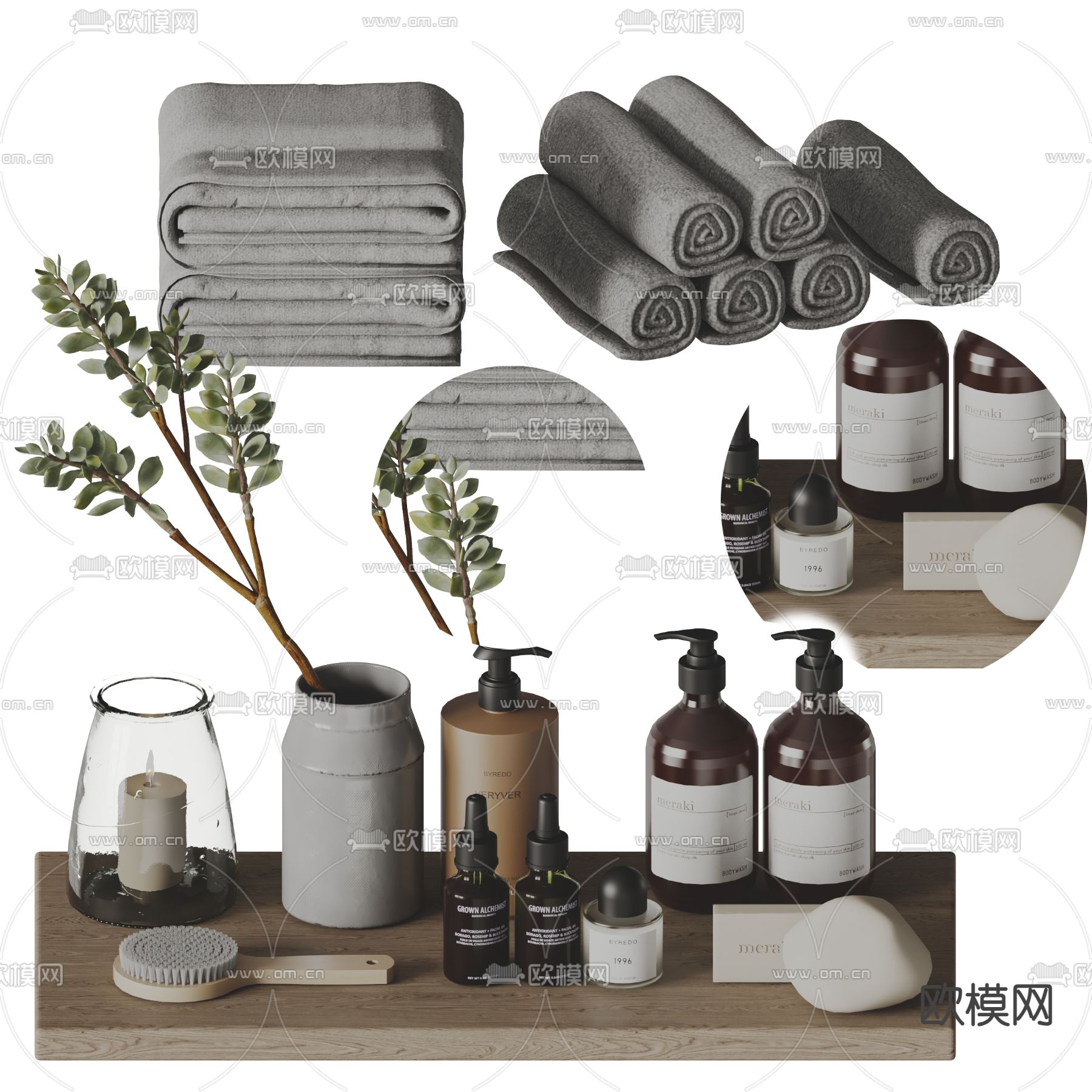 现代洗浴用品 洗护用品 毛巾su模型下载（渲染图2）