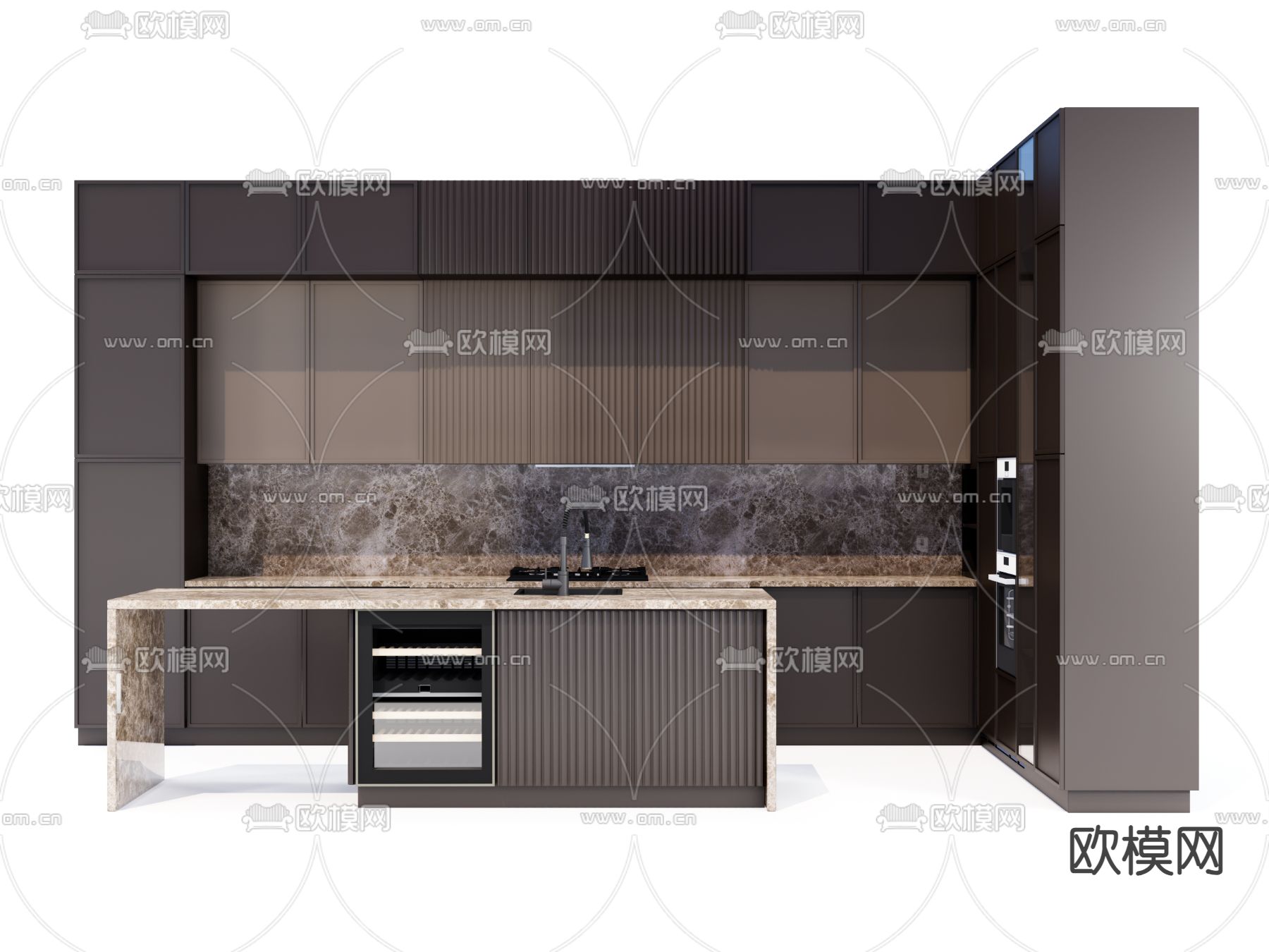 现代橱柜餐岛台su模型下载（渲染图2）