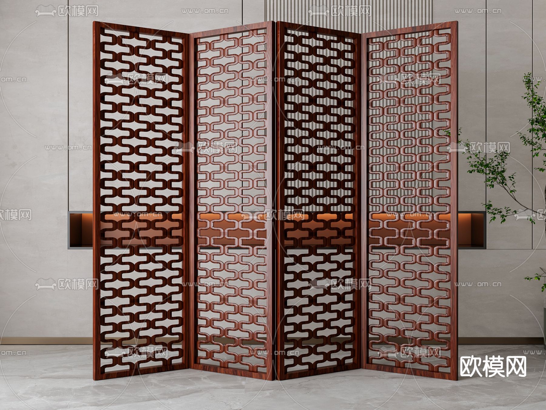 新中式屏风 折叠屏风3d模型下载
