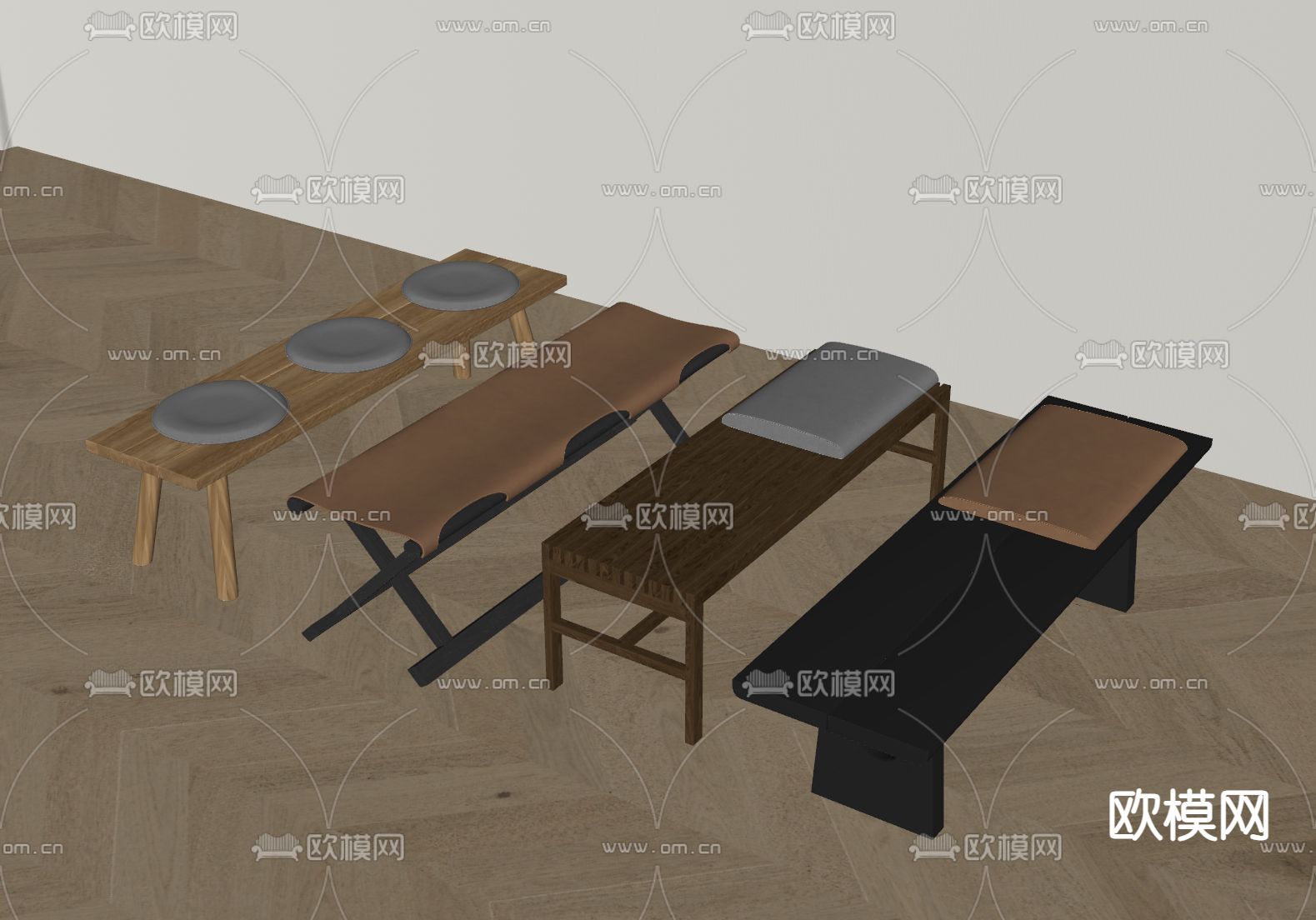 现代长凳su模型下载（渲染图1）