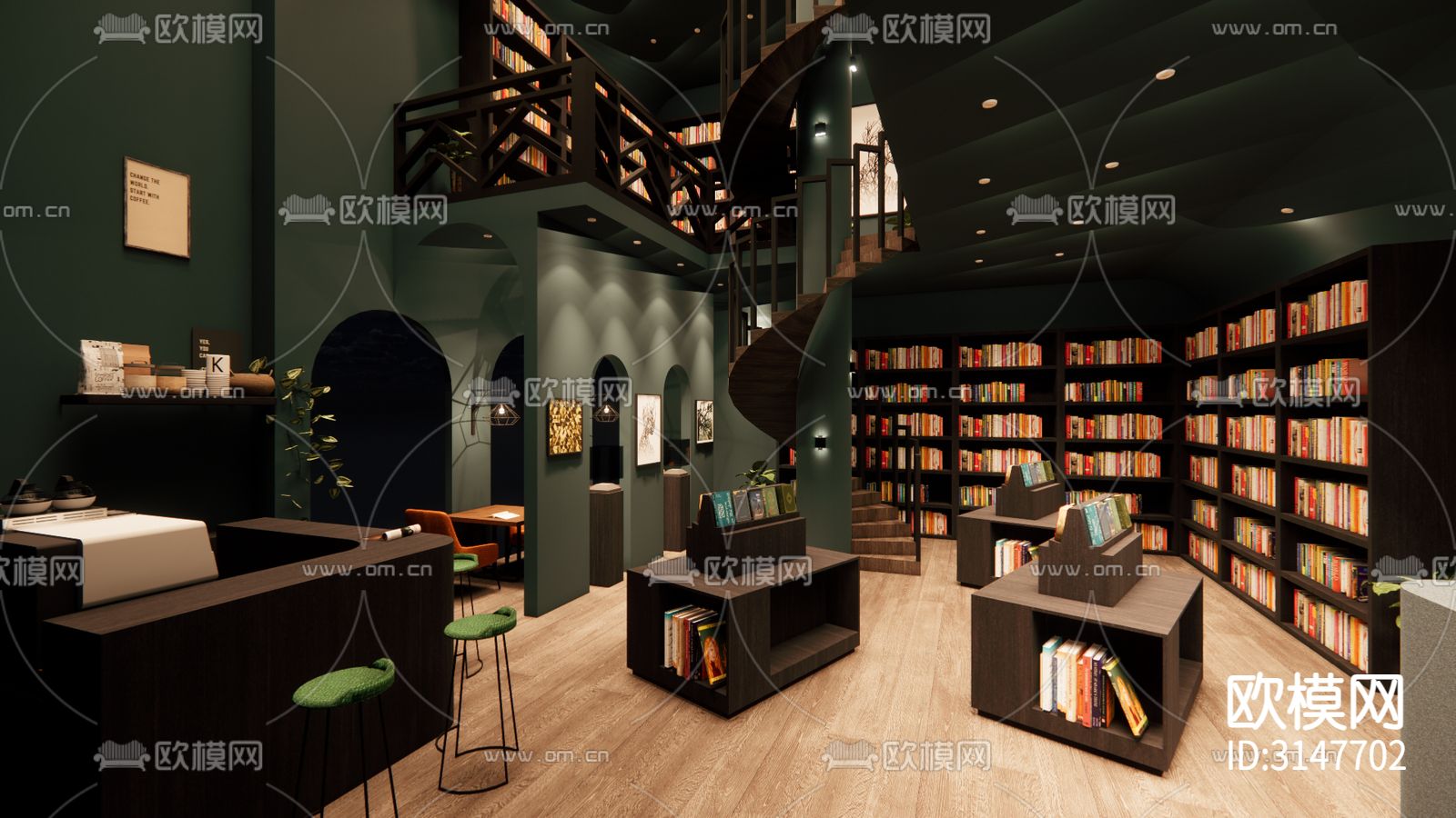 工业风图书馆装修效果图下载（渲染图5）