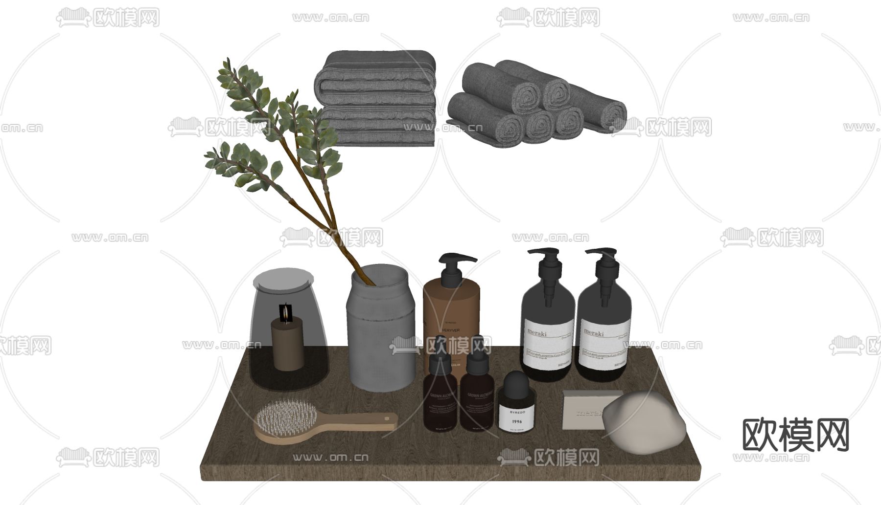现代洗浴用品 洗护用品 毛巾su模型下载（渲染图1）