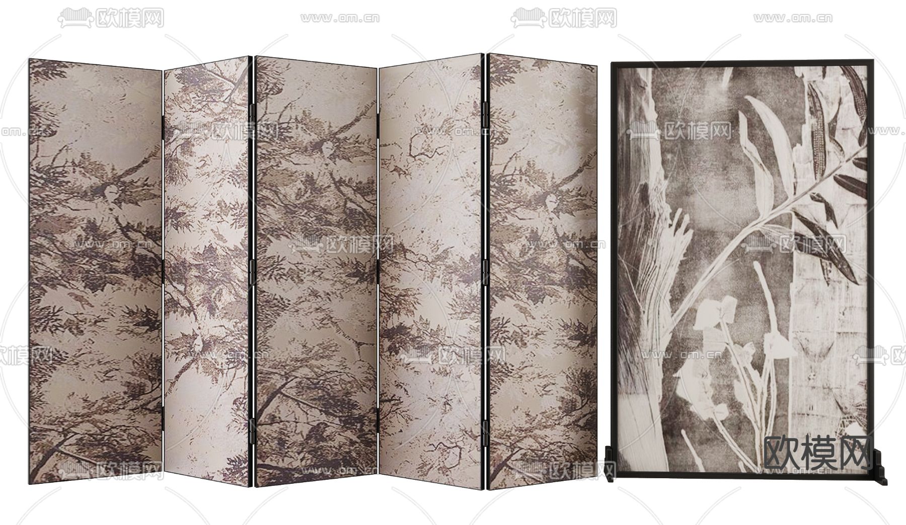 中古风屏风3d模型下载