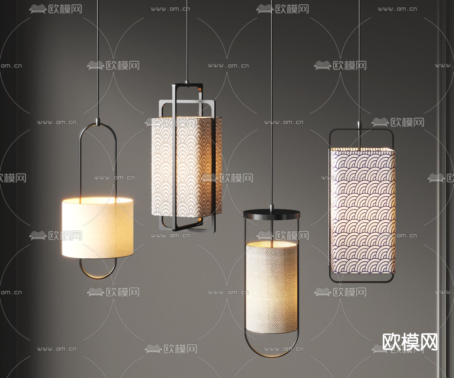 日式吊灯3d模型下载