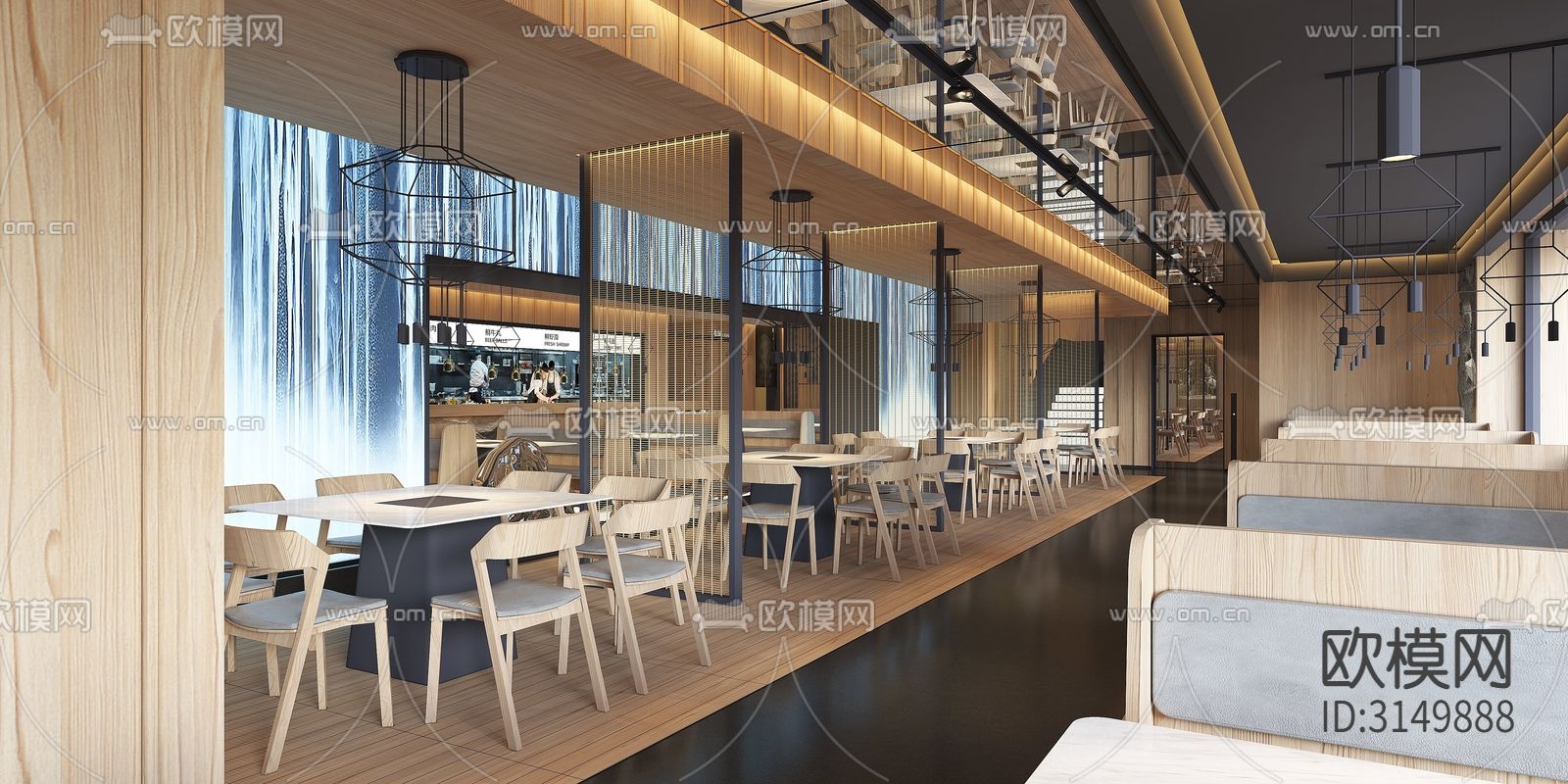 原木风火锅烤肉装修效果图下载（渲染图5）