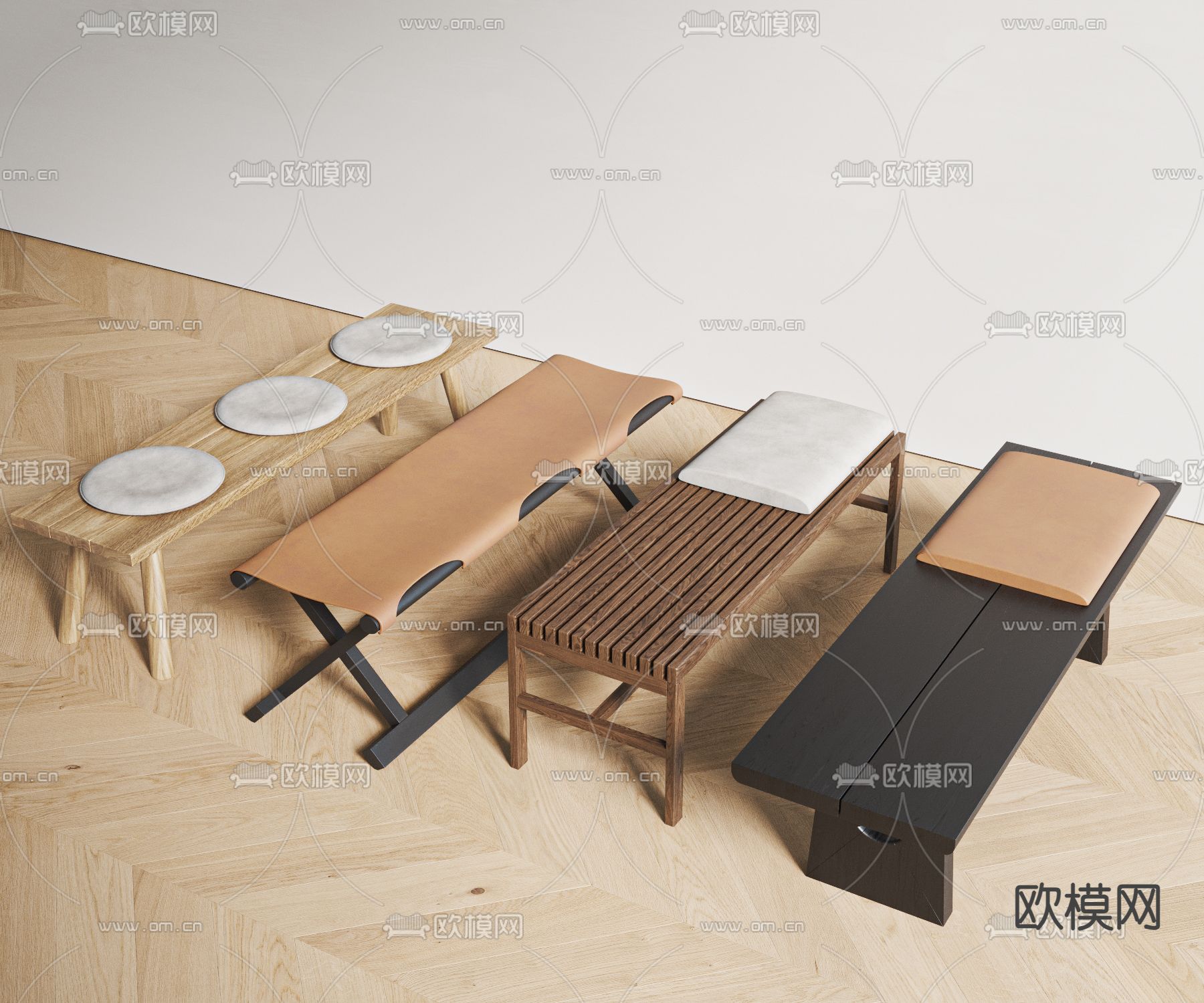 现代长凳su模型下载（渲染图2）