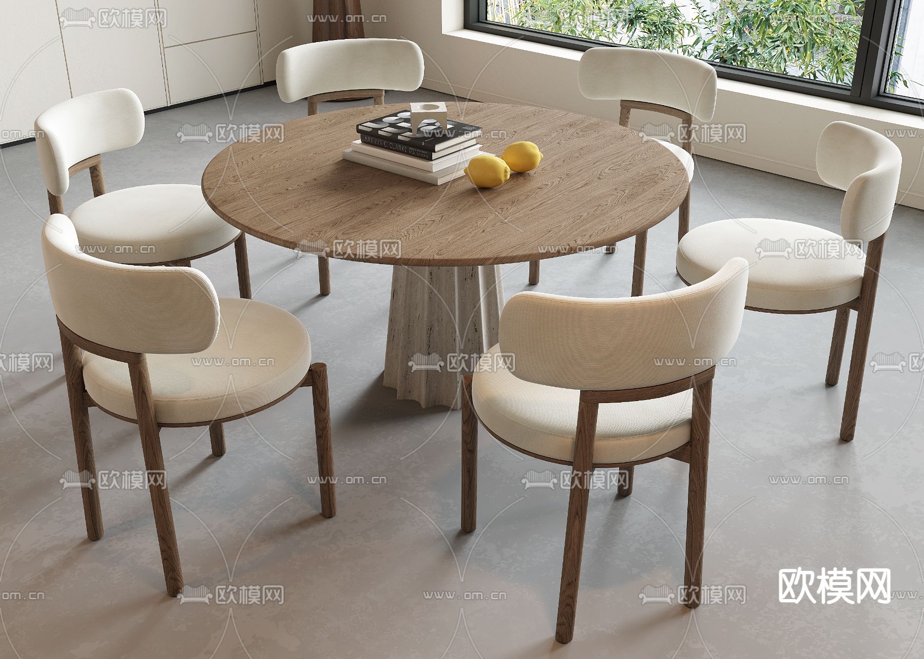 侘寂风餐桌椅 圆形餐桌3d模型下载
