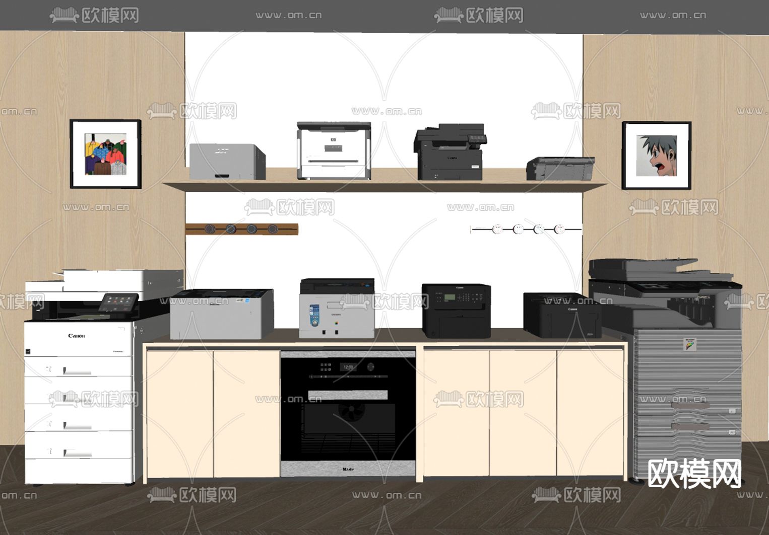 打印机 复印机 碎纸机su模型下载（渲染图1）