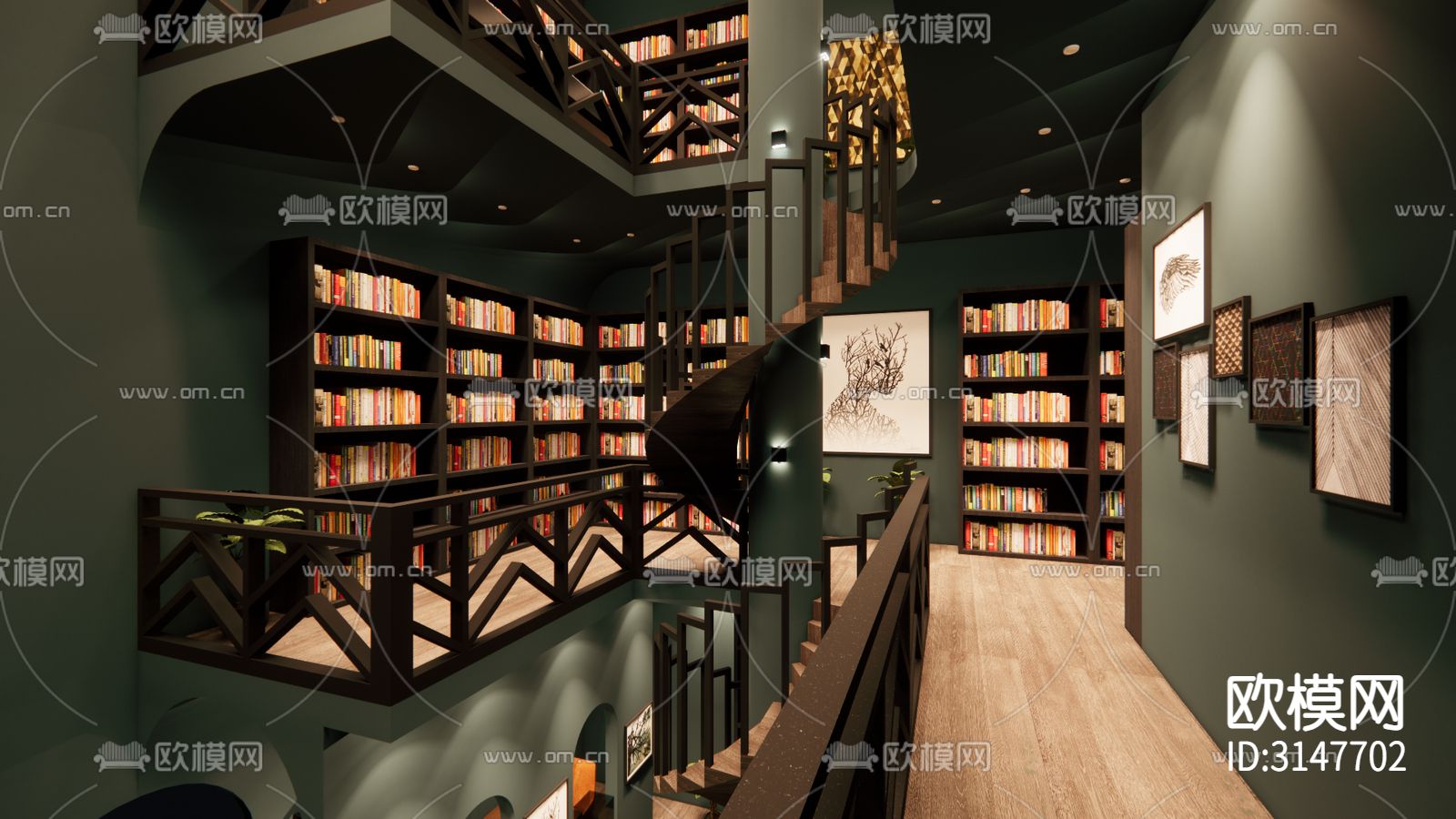 工业风图书馆装修效果图下载（渲染图4）