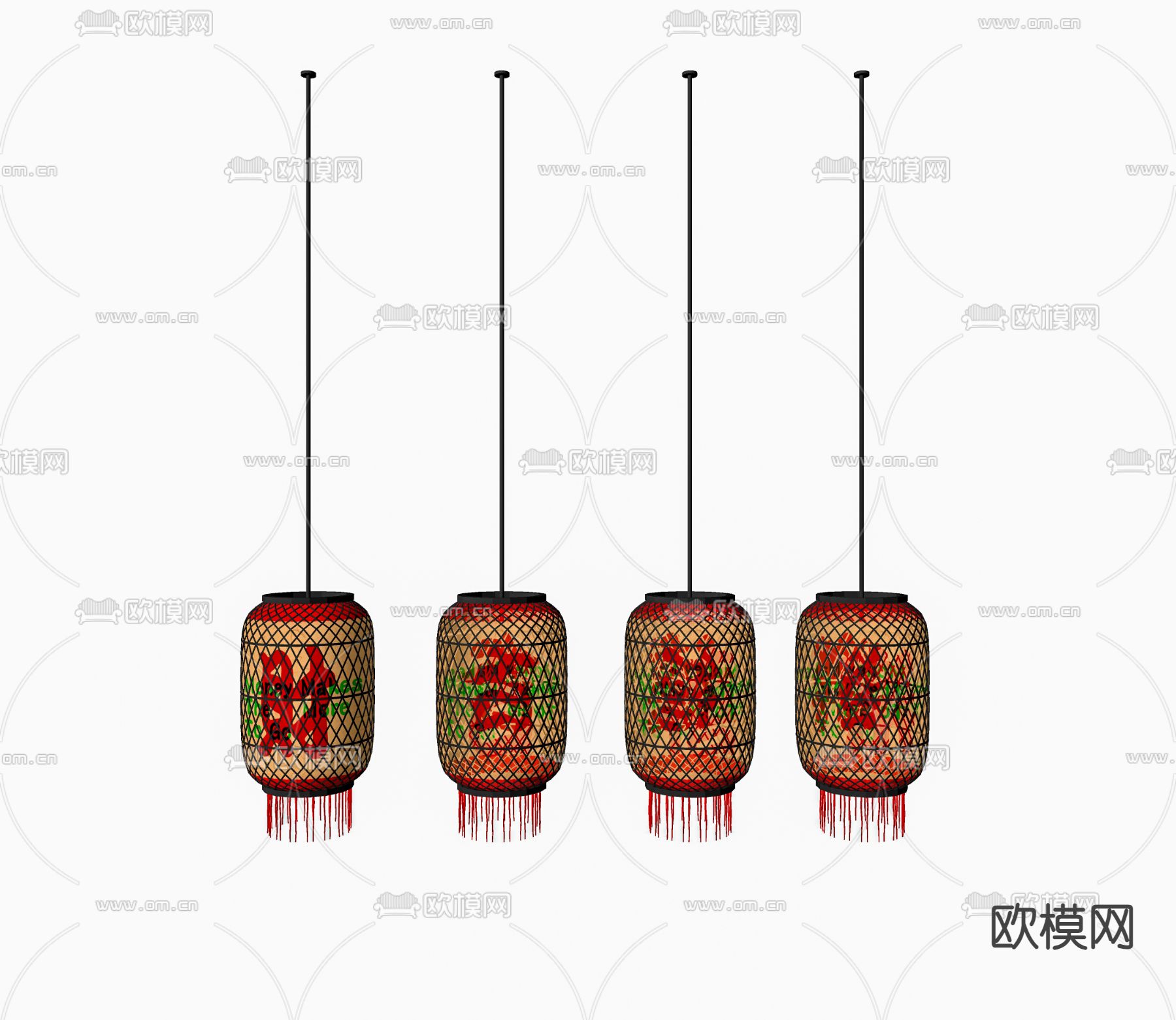 新中式吊灯 灯笼su模型下载（渲染图1）