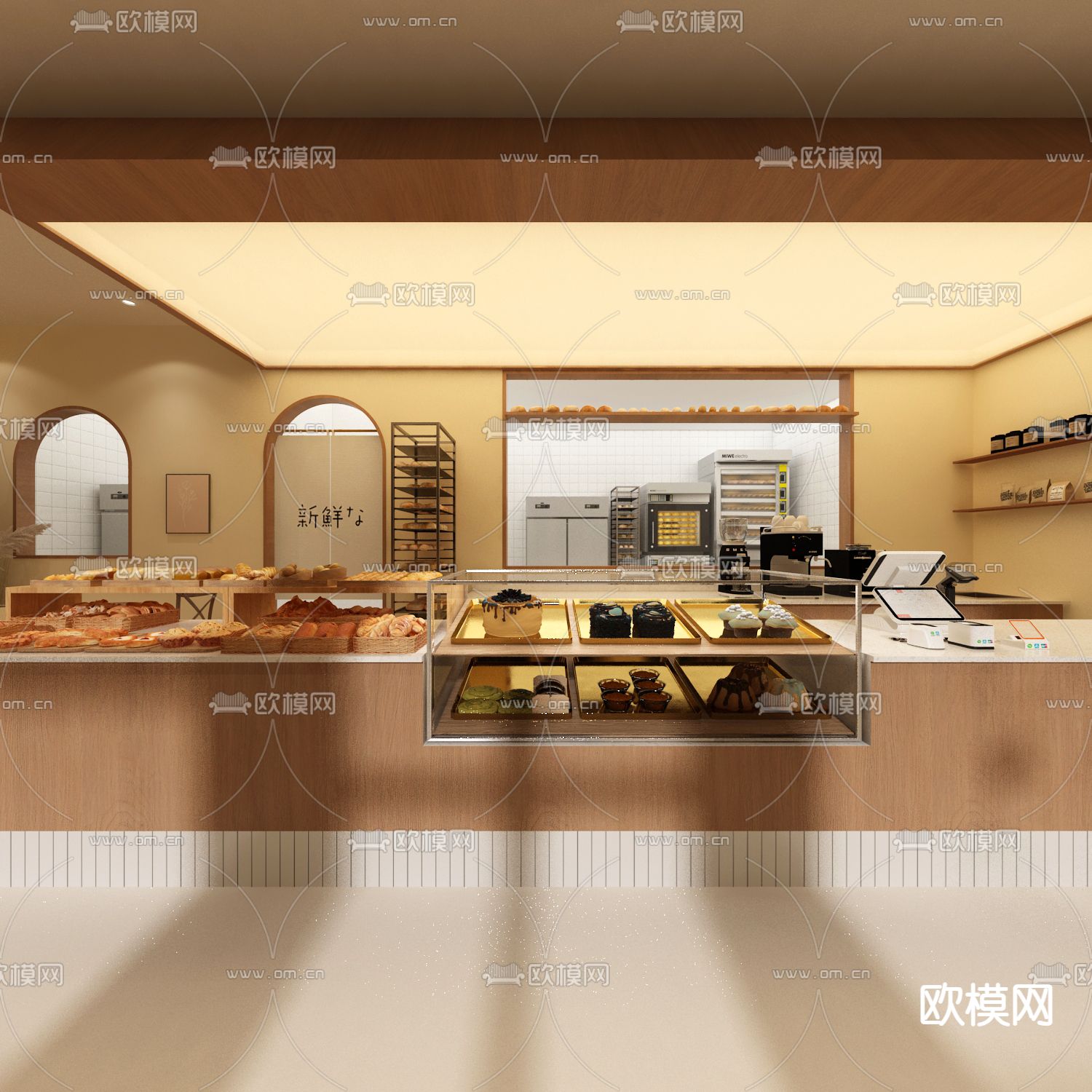 中古风面包店 烘焙店3d模型下载（渲染图2）
