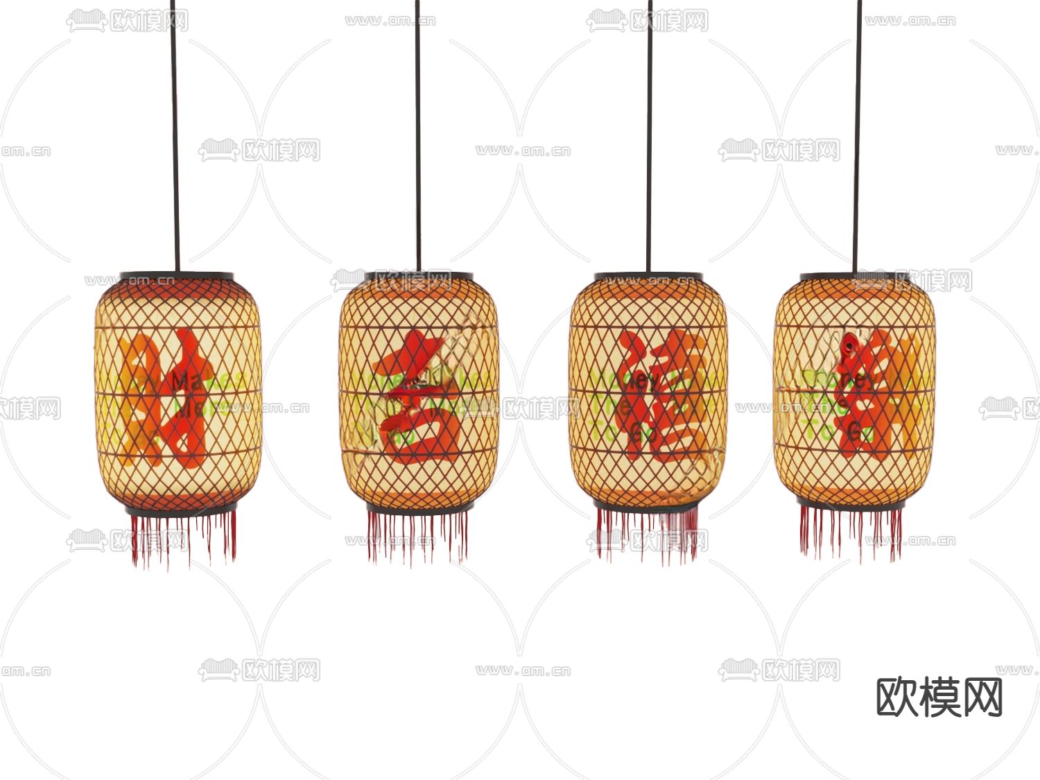 新中式吊灯 灯笼su模型下载（渲染图2）