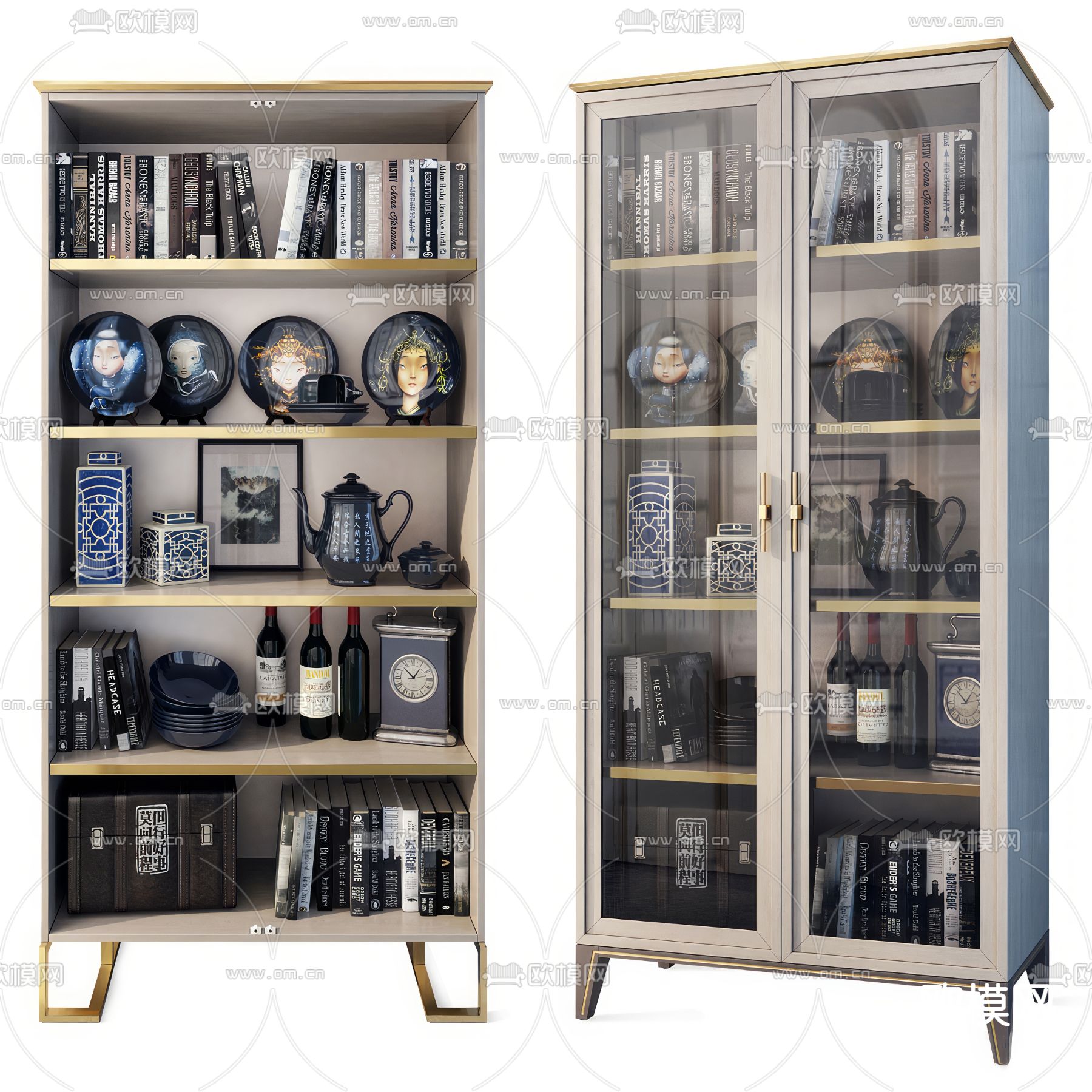 欧式古典 餐边柜 陈列柜3d模型下载（渲染图1）