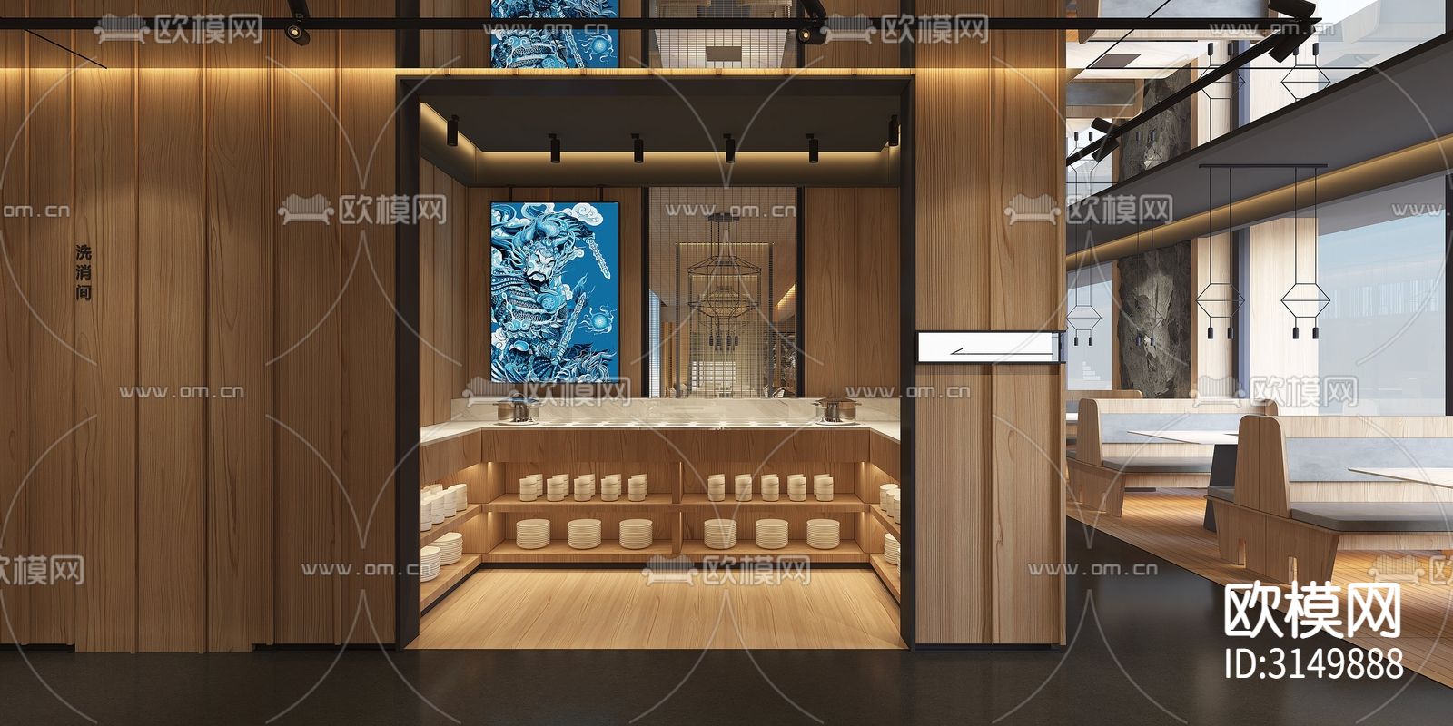 原木风火锅烤肉装修效果图下载（渲染图8）