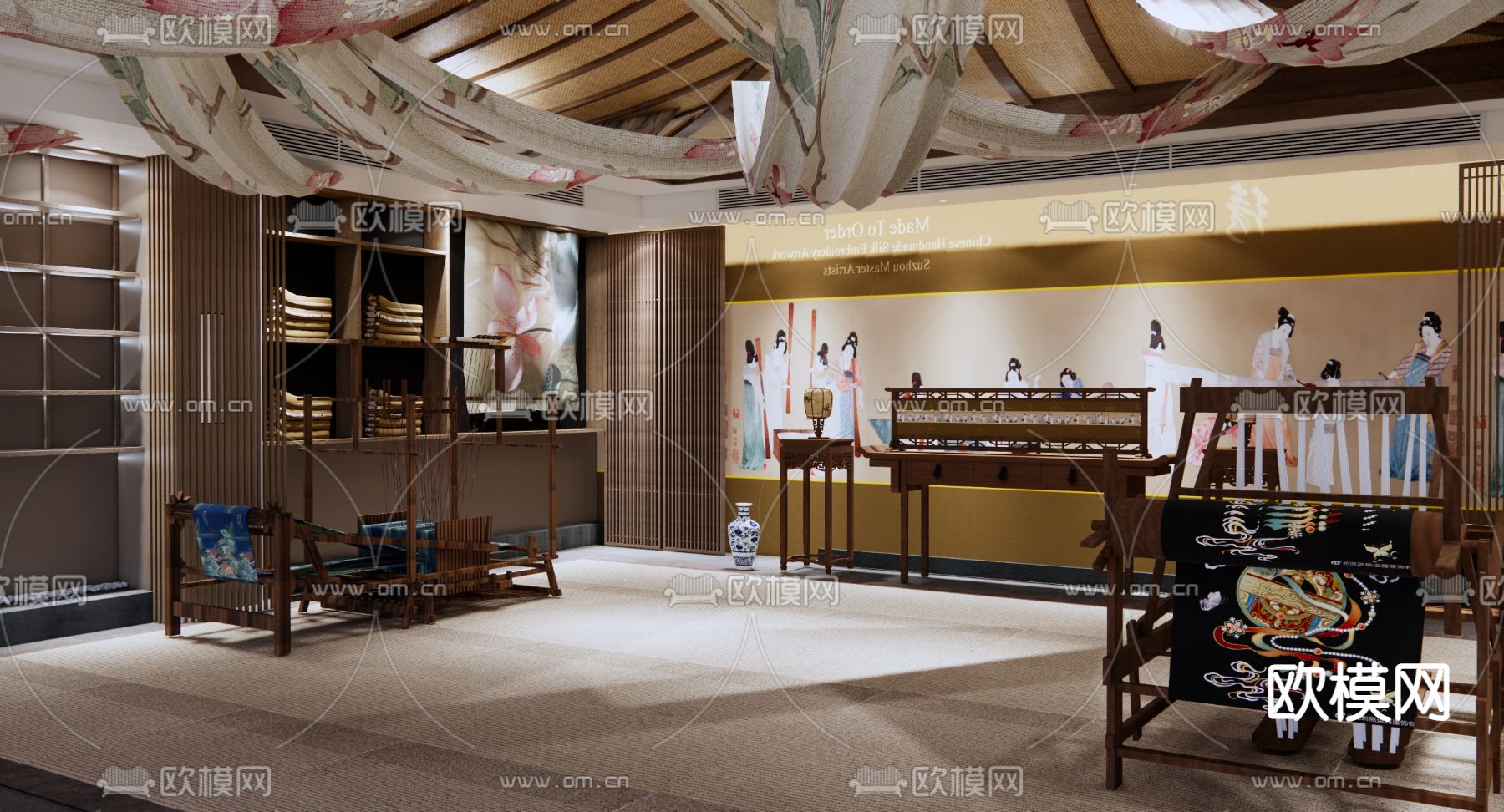 新中式 传统刺绣 博物馆3d模型下载（渲染图2）