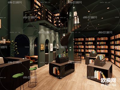 工业风图书馆装修效果图下载（渲染图2）