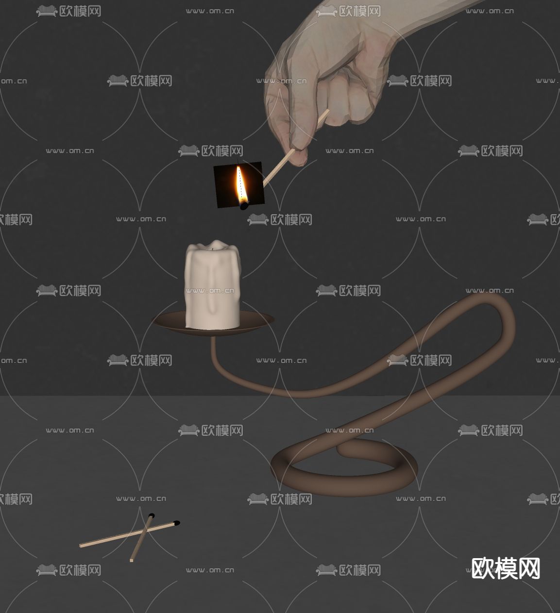 现代火柴 烛台su模型下载（渲染图1）