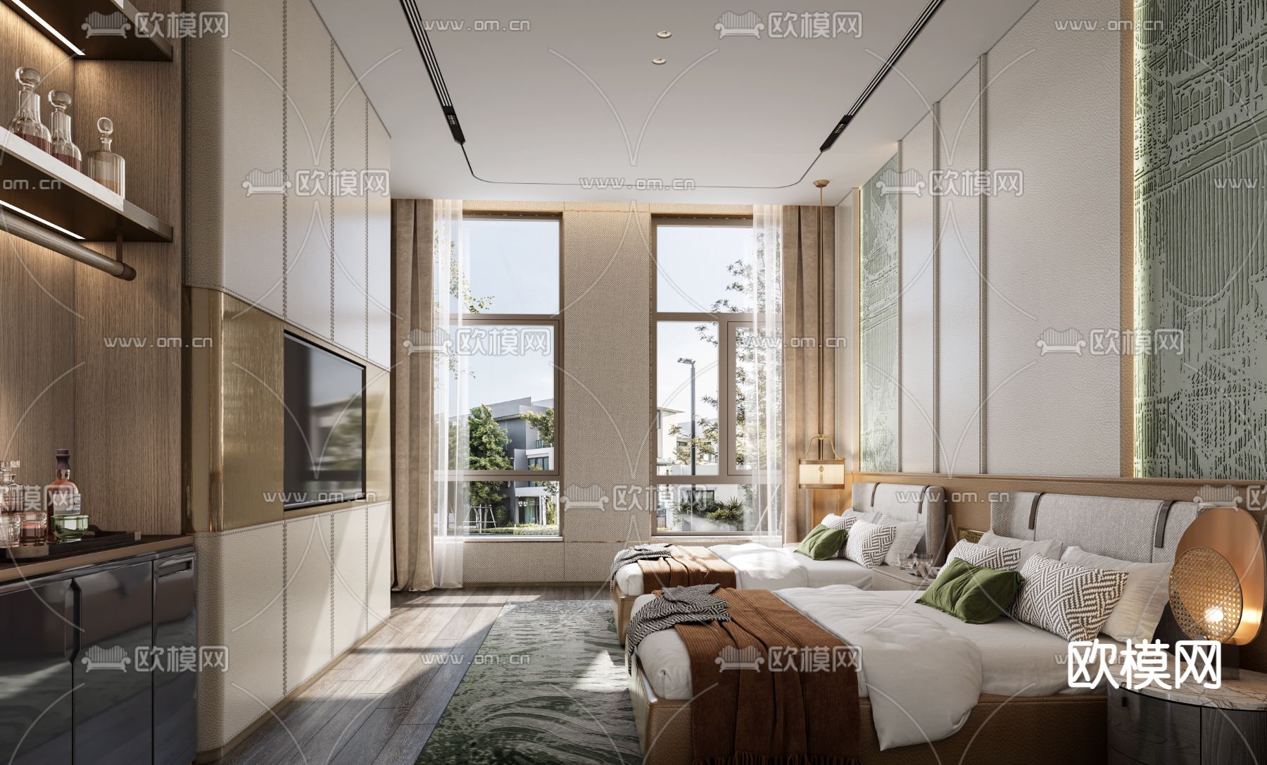 酒店客房 双床房3d模型下载