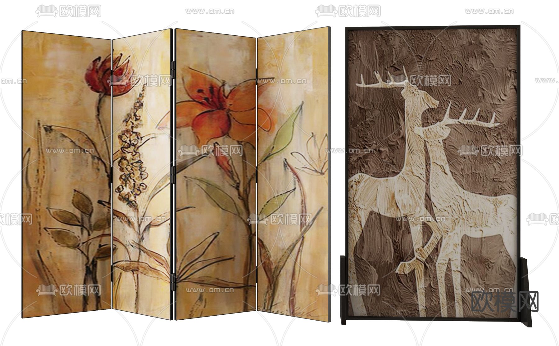 中古风屏风3d模型下载