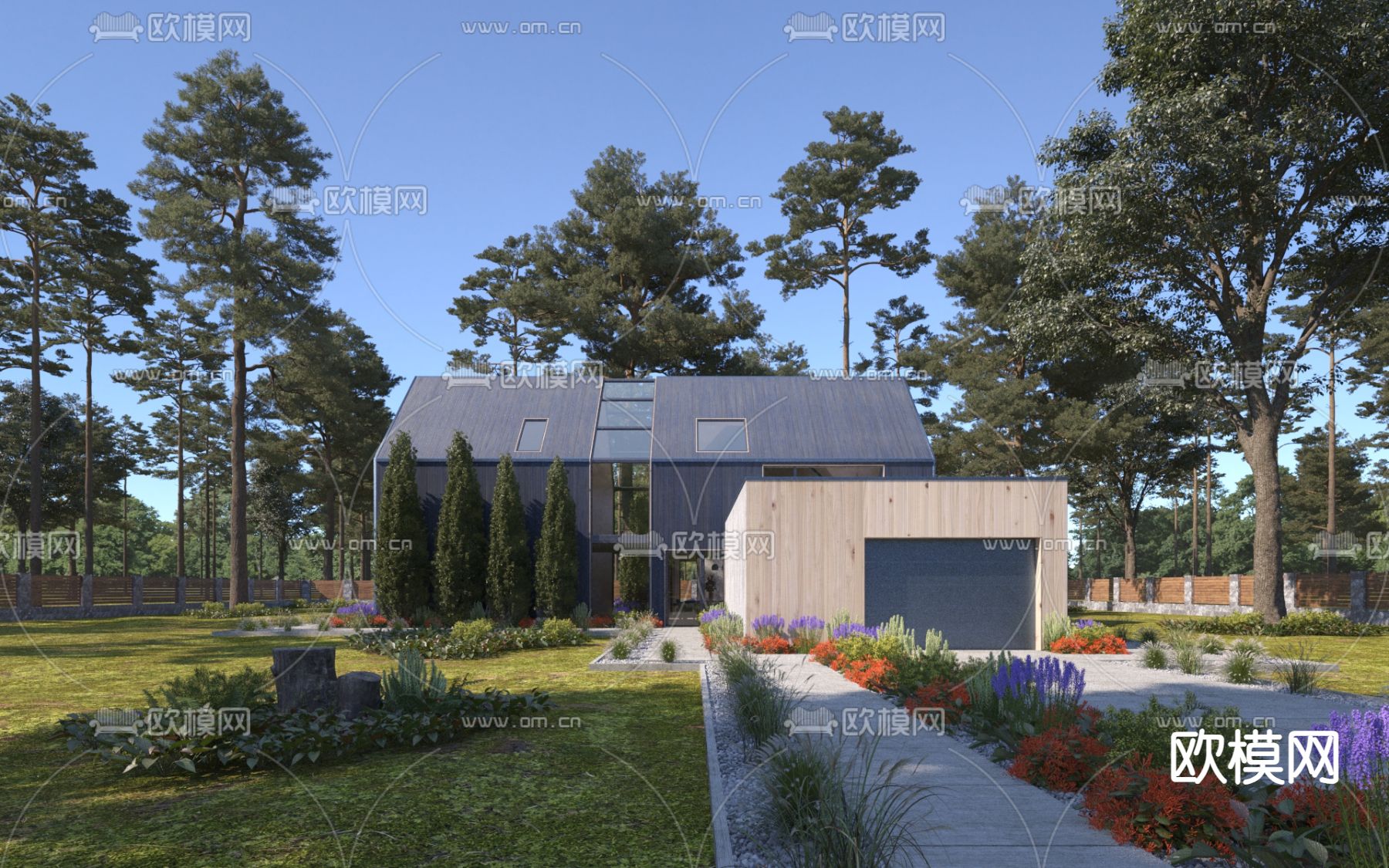 别墅外观 林中木屋3d模型下载