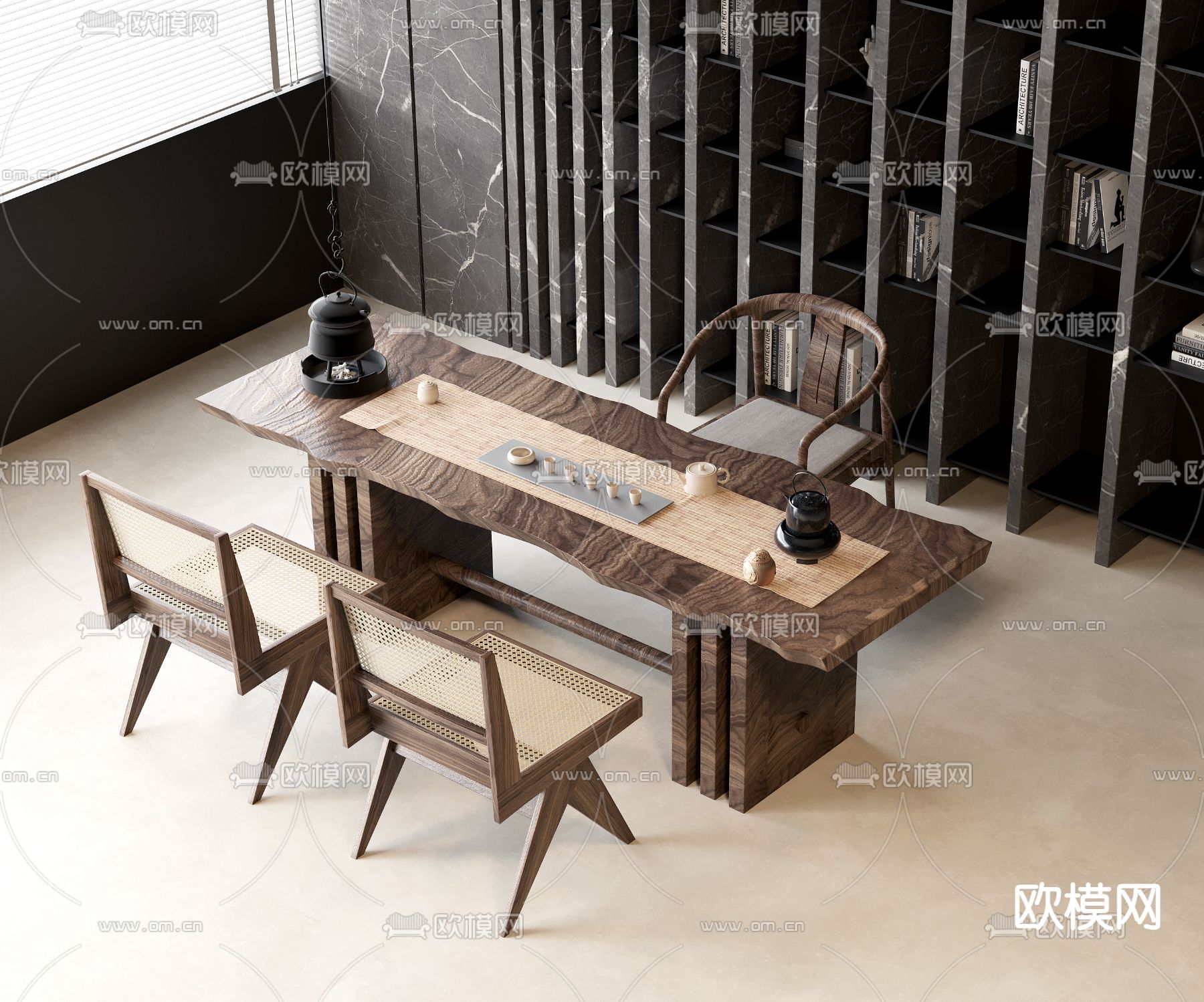 中古风茶桌椅3d模型下载