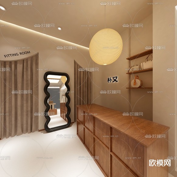 原木极简服装店3d模型下载(渲染图4)