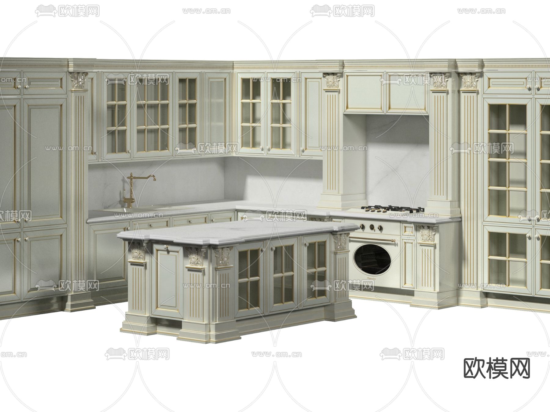 欧式厨柜 中岛台3d模型下载