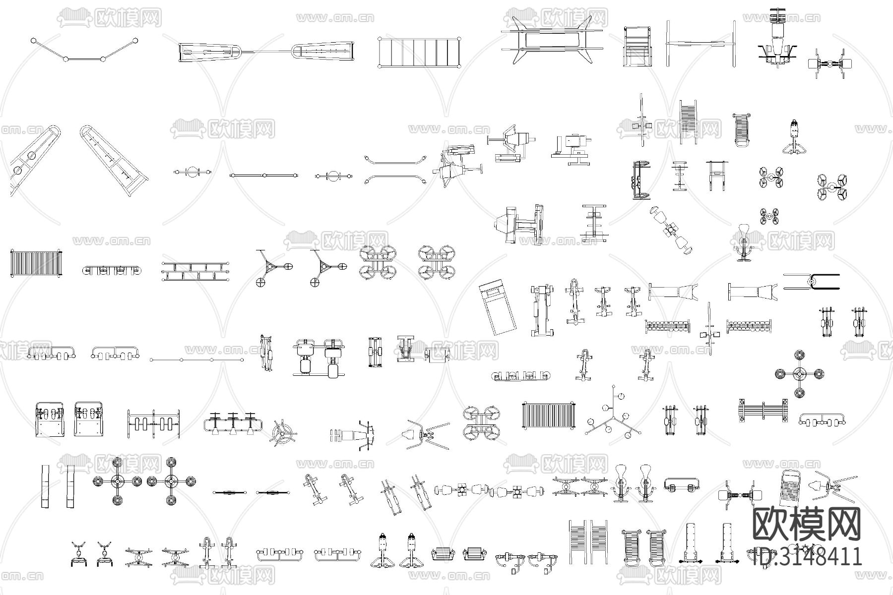 户外体育运动器材 健身康体器械安装cad大样图下载（渲染图5）
