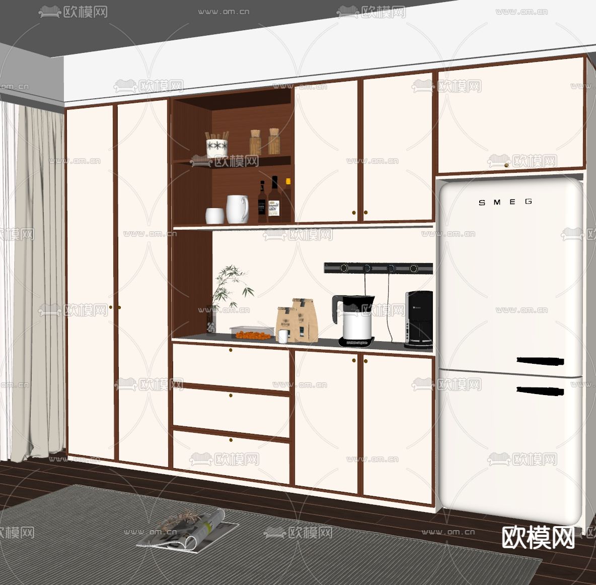 现代餐边柜 酒柜su模型下载（渲染图1）