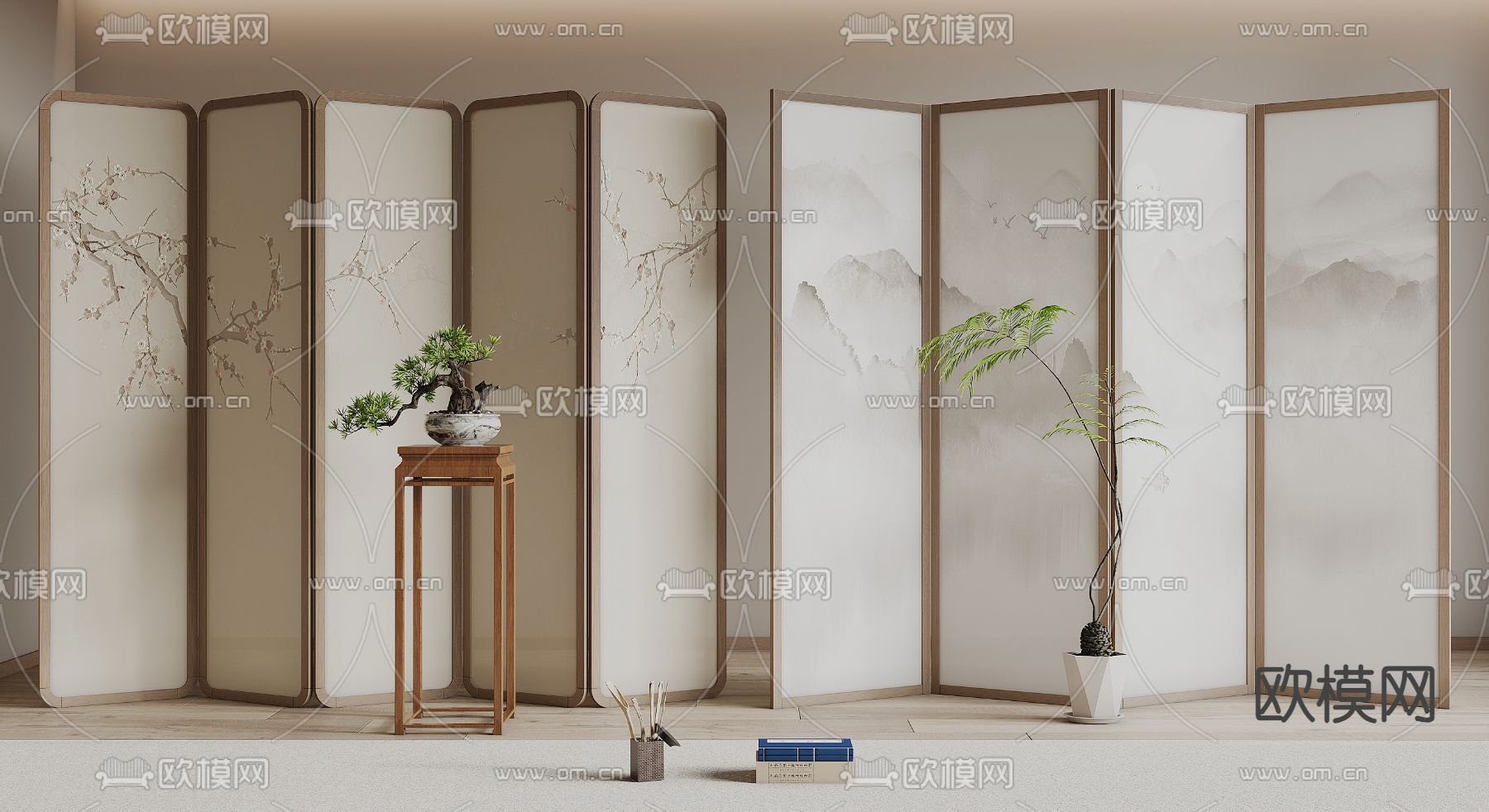 新中式屏风 山水屏风3d模型下载