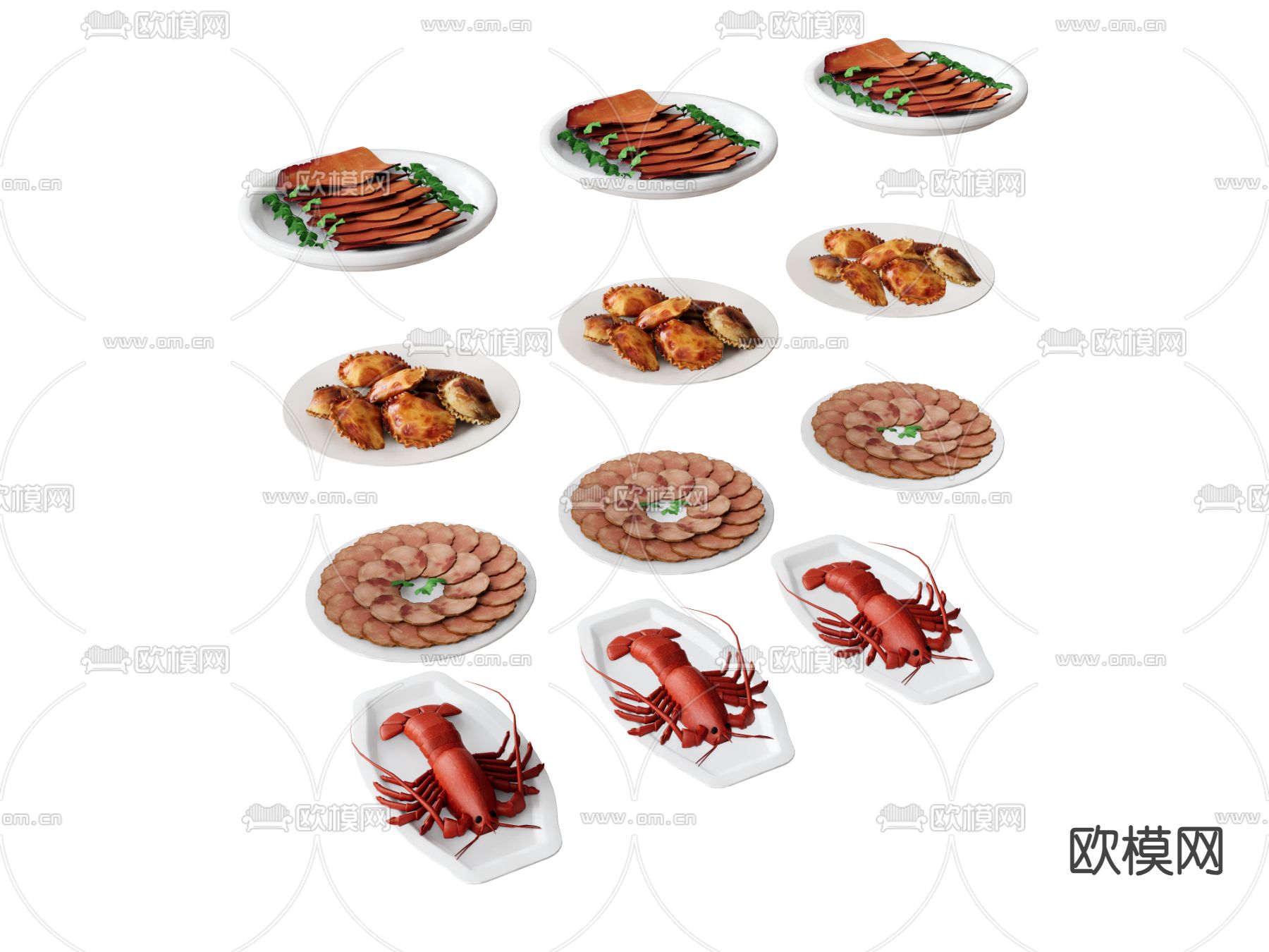 食物 螃蟹龙虾 奥龙 饺子 火腿su模型下载（渲染图2）