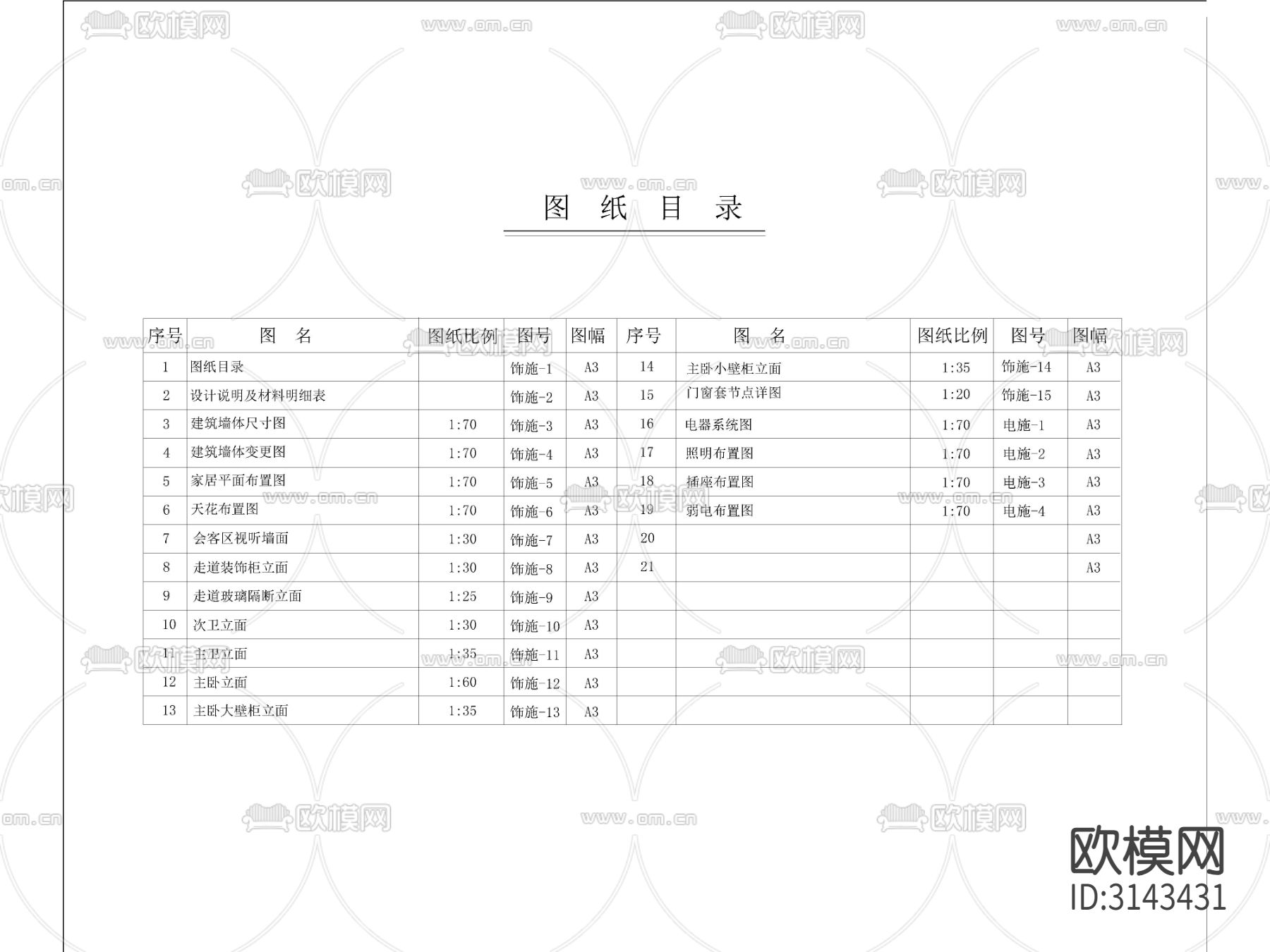 现代家装大平层样板间 平面布置图 水电路图cad施工图下载（渲染图1）