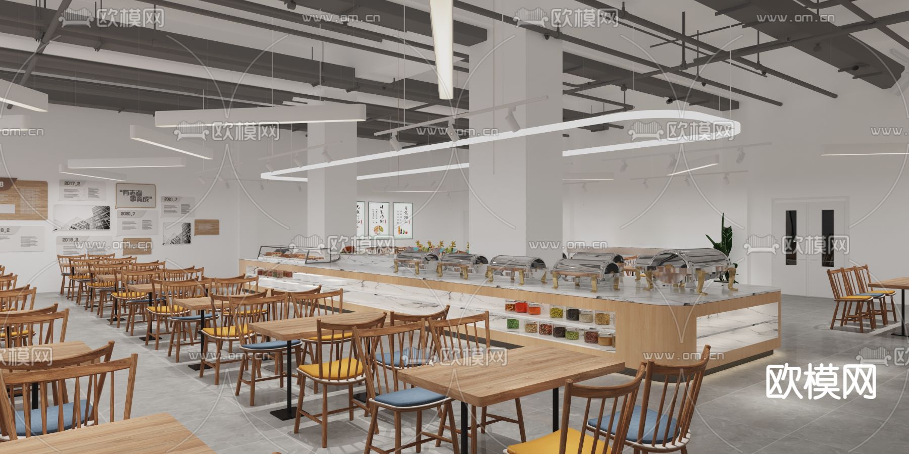 企业食堂 员工食堂3d模型下载（渲染图1）