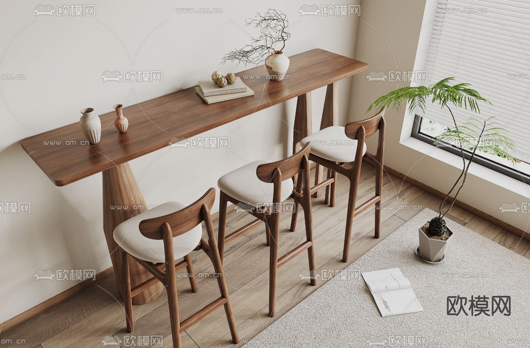 侘寂吧台吧椅su模型下载（渲染图3）