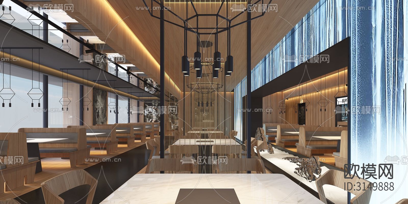 原木风火锅烤肉装修效果图下载（渲染图12）